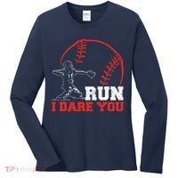 Steal I Dare You Baseball Catcher Baseball Player Women's Long Sleeve Shirt thumb 0
