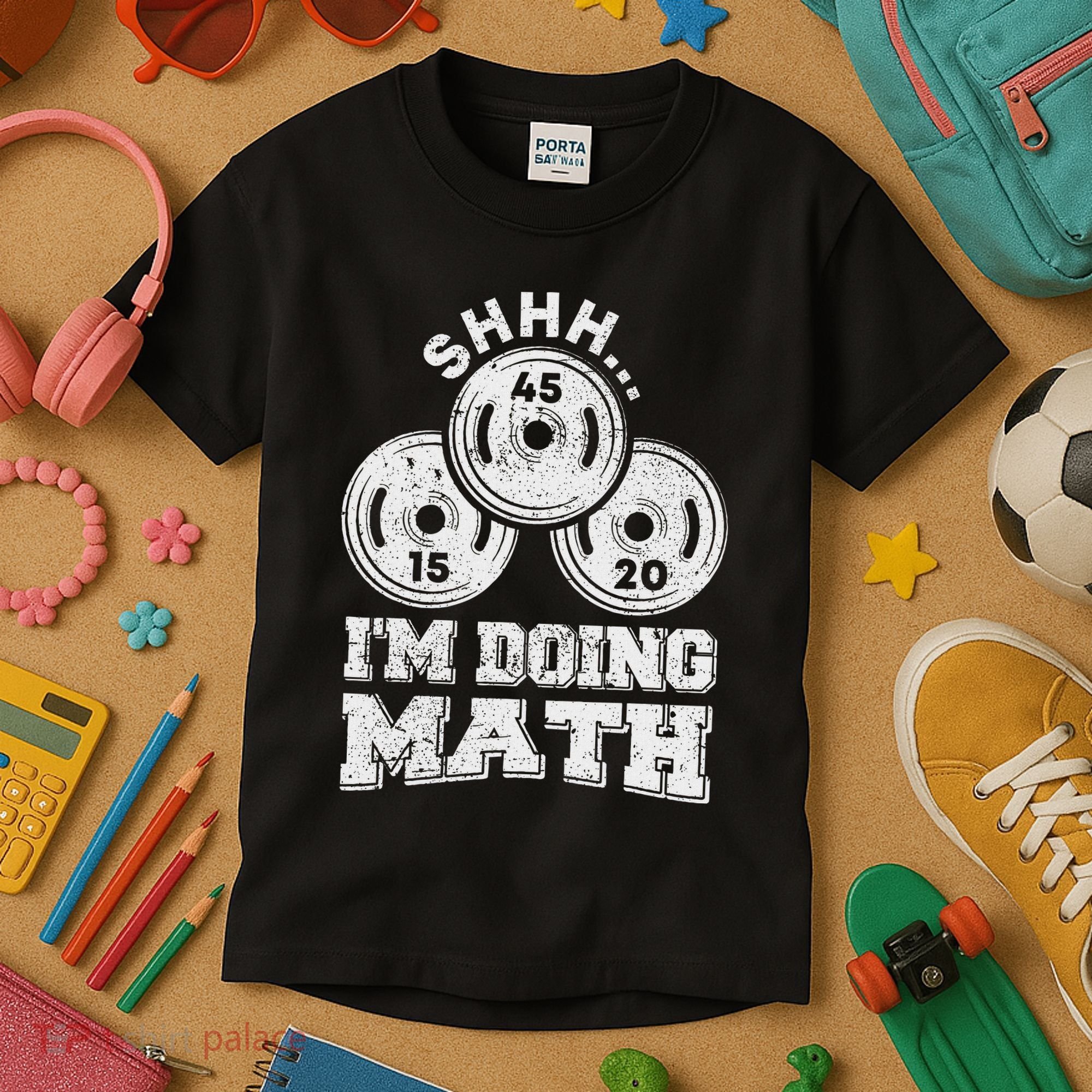 Shhh IM Doing Math Funny Weight Lifting Workout Training Kids T-Shirt