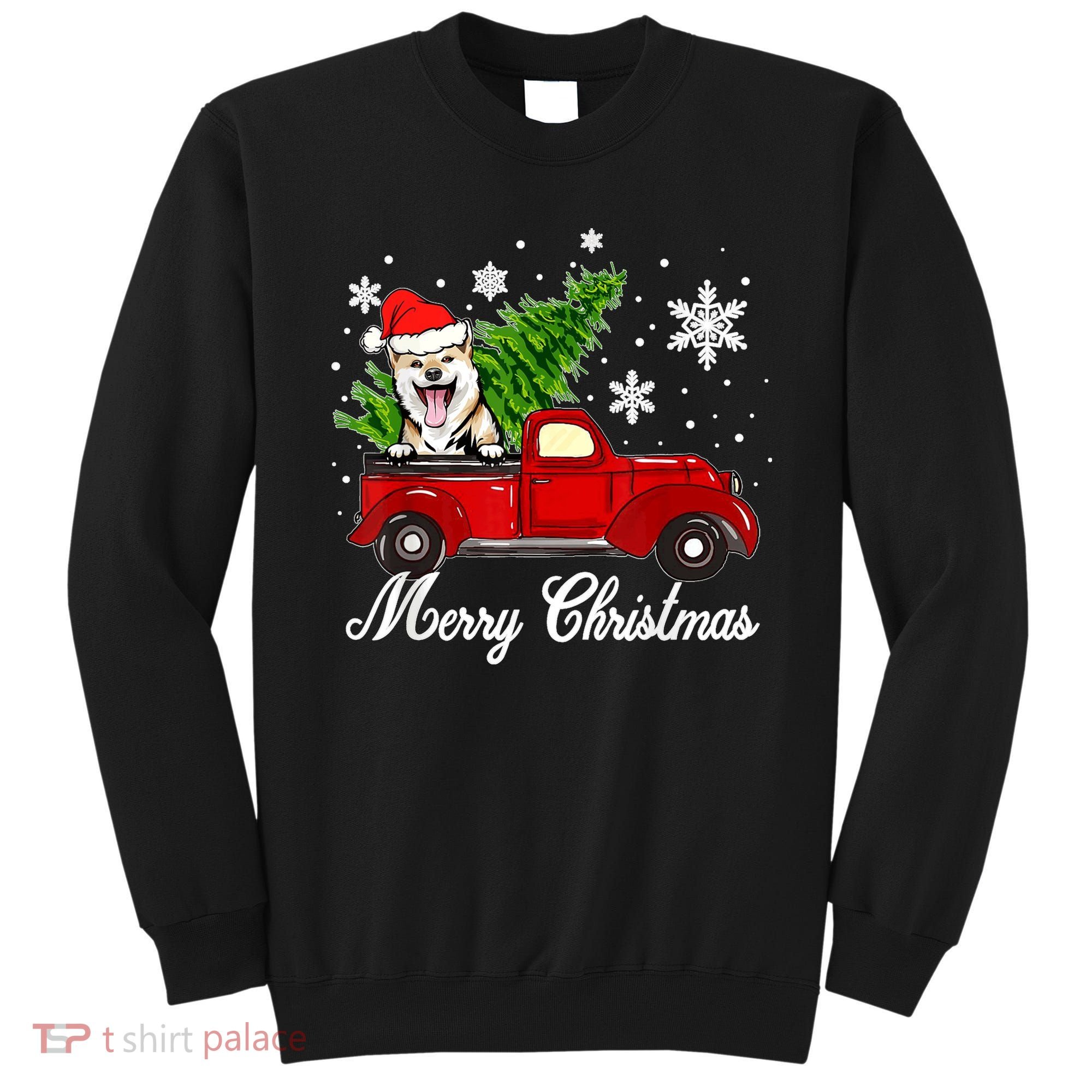 Shiba Inu Dog Riding Red Truck Christmas Decorations Pajama Sweatshirt
