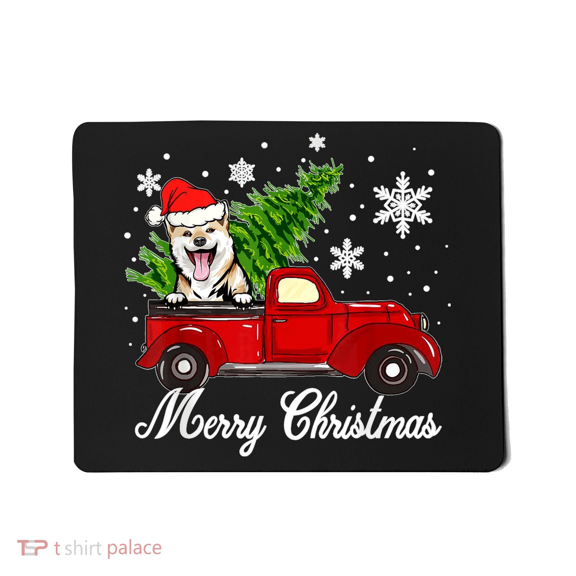 Shiba Inu Dog Riding Red Truck Christmas Decorations Pajama Mousepad