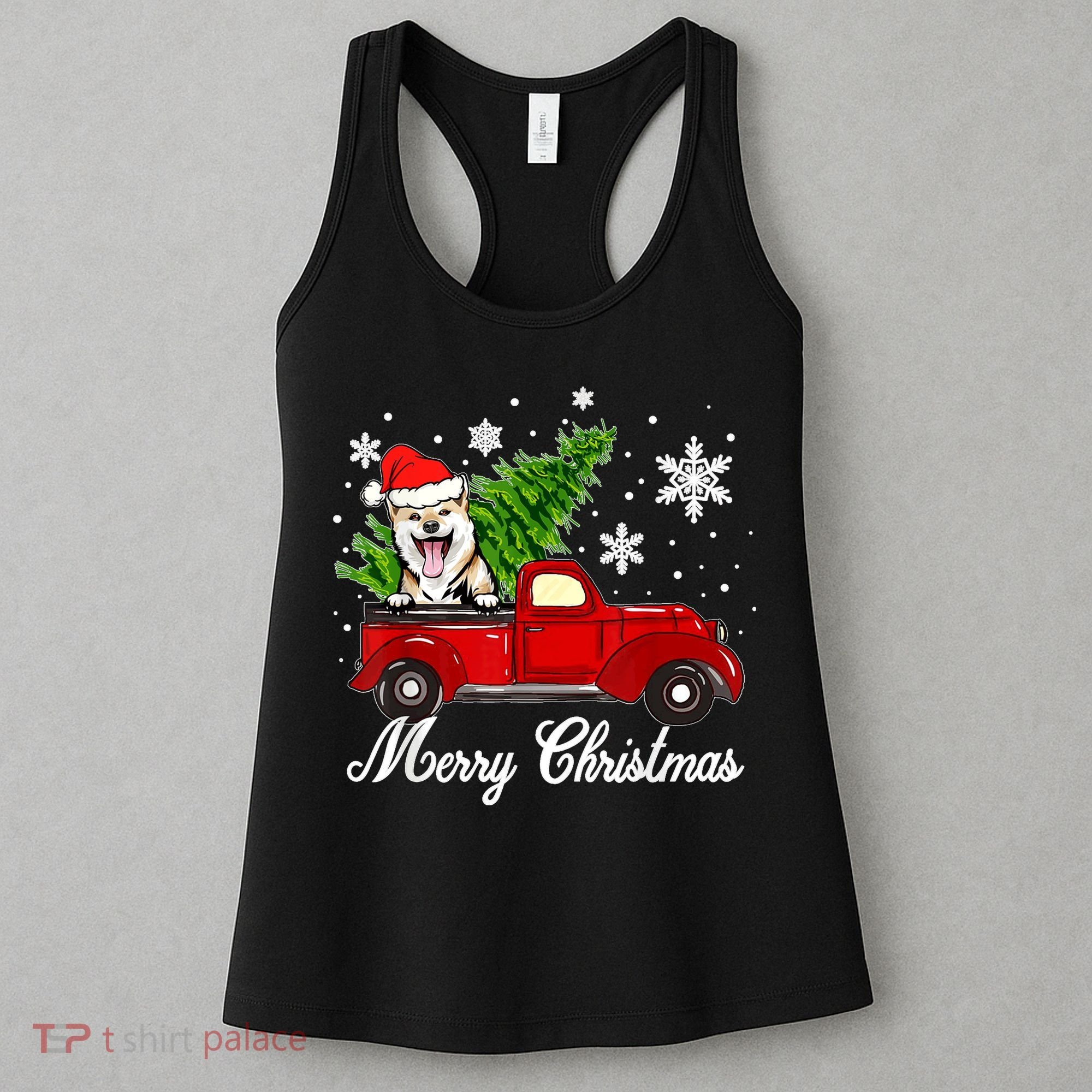 Shiba Inu Dog Riding Red Truck Christmas Decorations Pajama Women's Tank Top