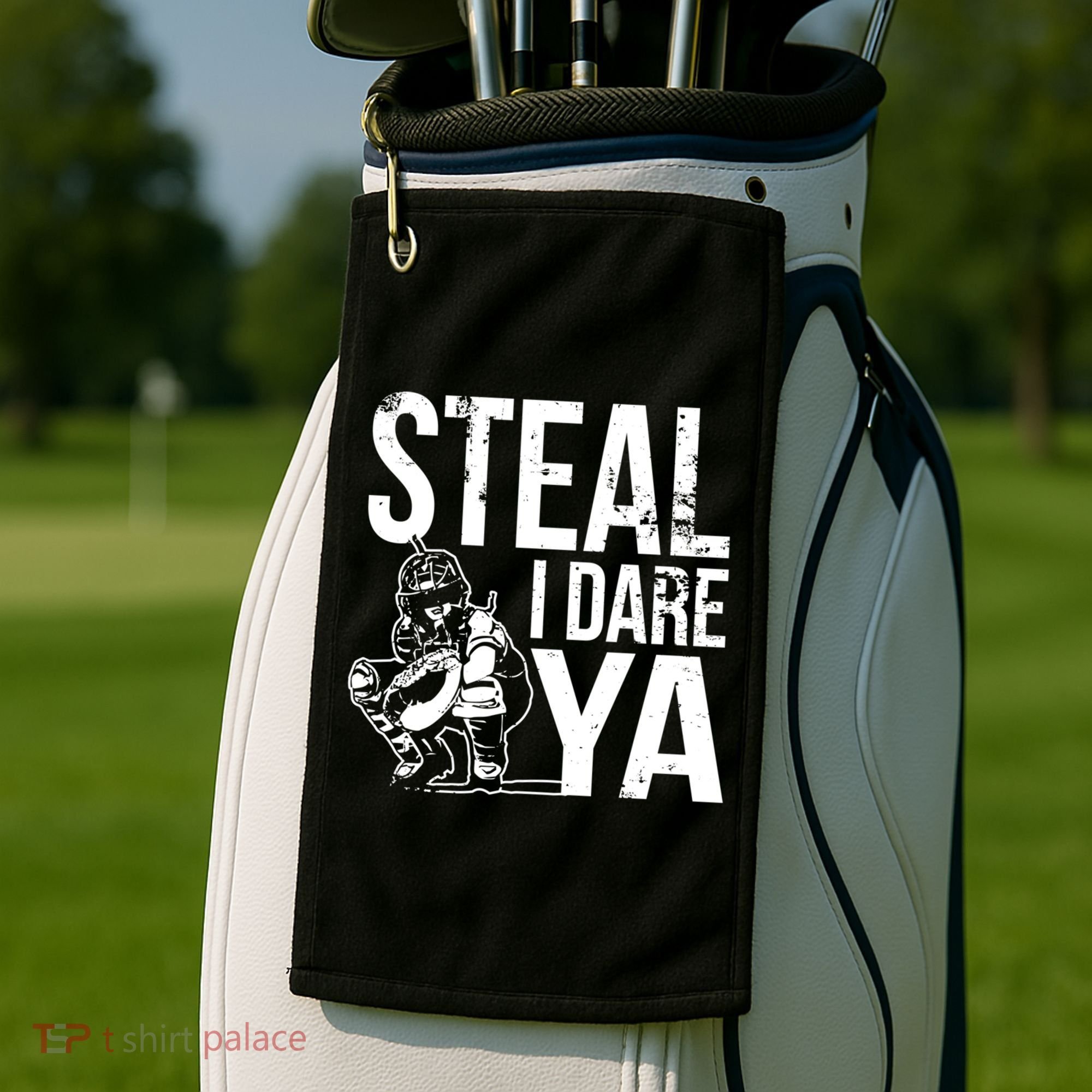Steal I Dare Ya Funny Softball Catcher Team Sport Gift Golf Towel