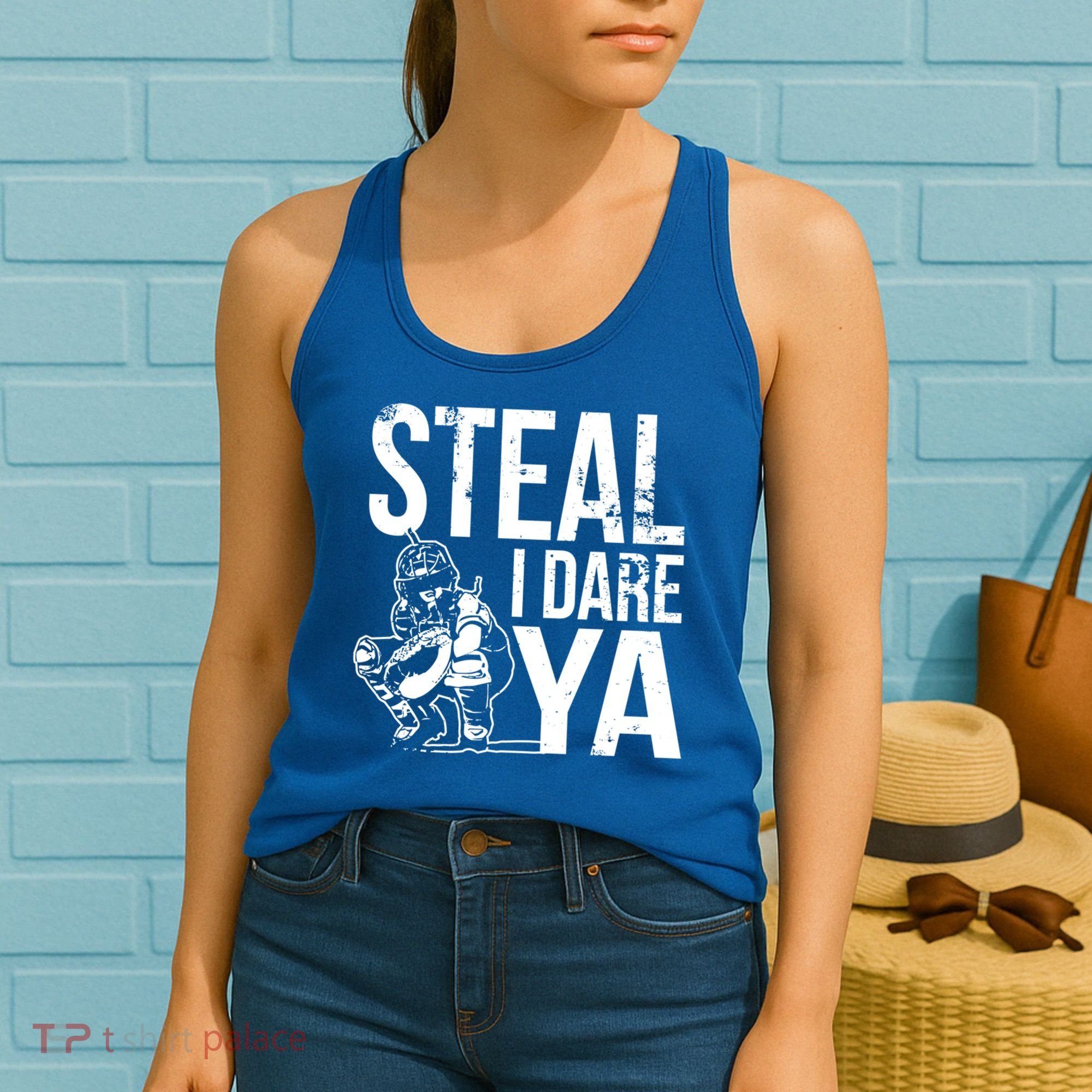 Steal I Dare Ya Funny Softball Catcher Team Sport Gift Women's Tank Top