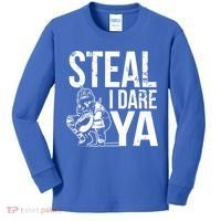 Steal I Dare Ya Funny Softball Catcher Team Sport Gift Kids Long Sleeve Shirt thumb 0