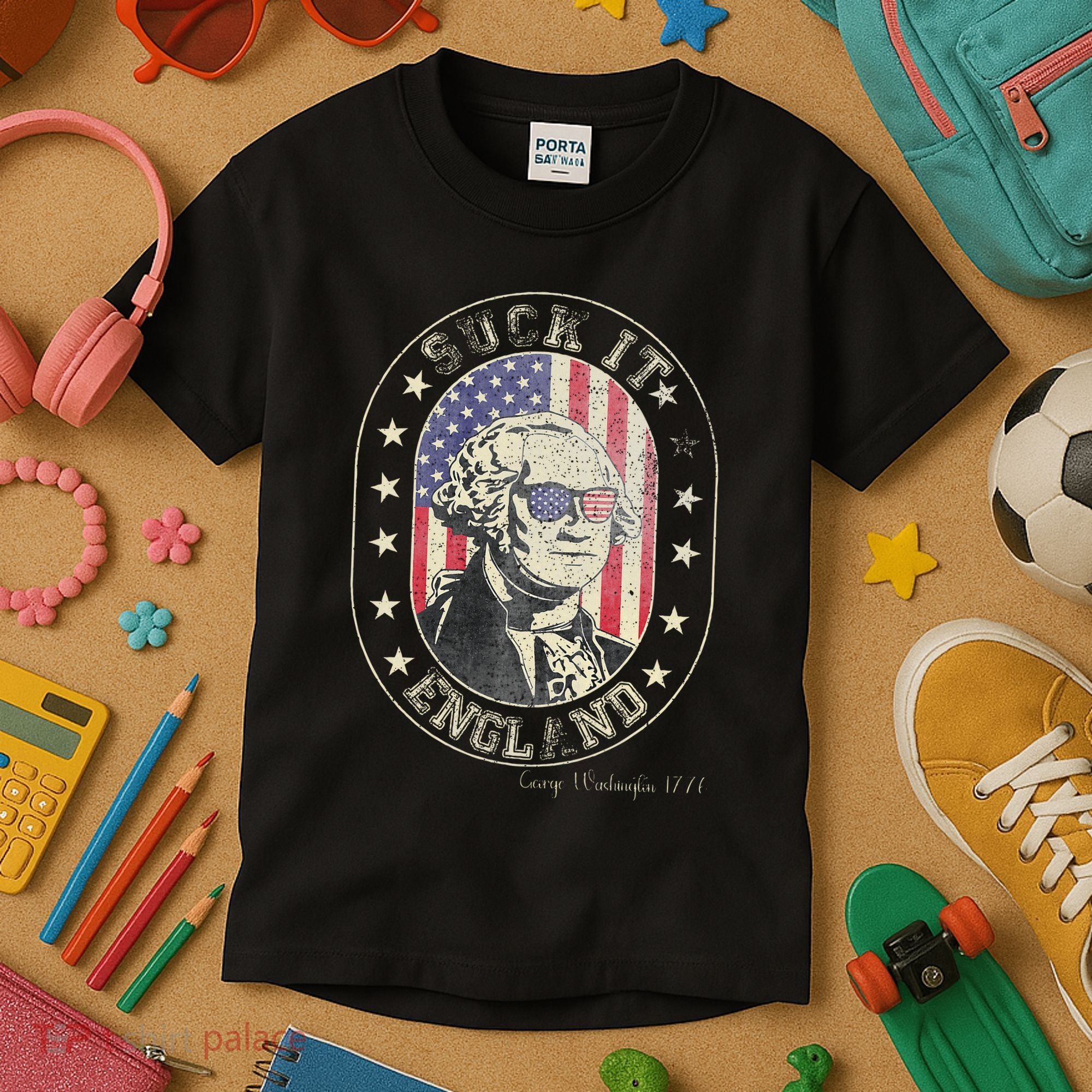 Suck It England George Washington 1776 Usa Funny Kids T-Shirt