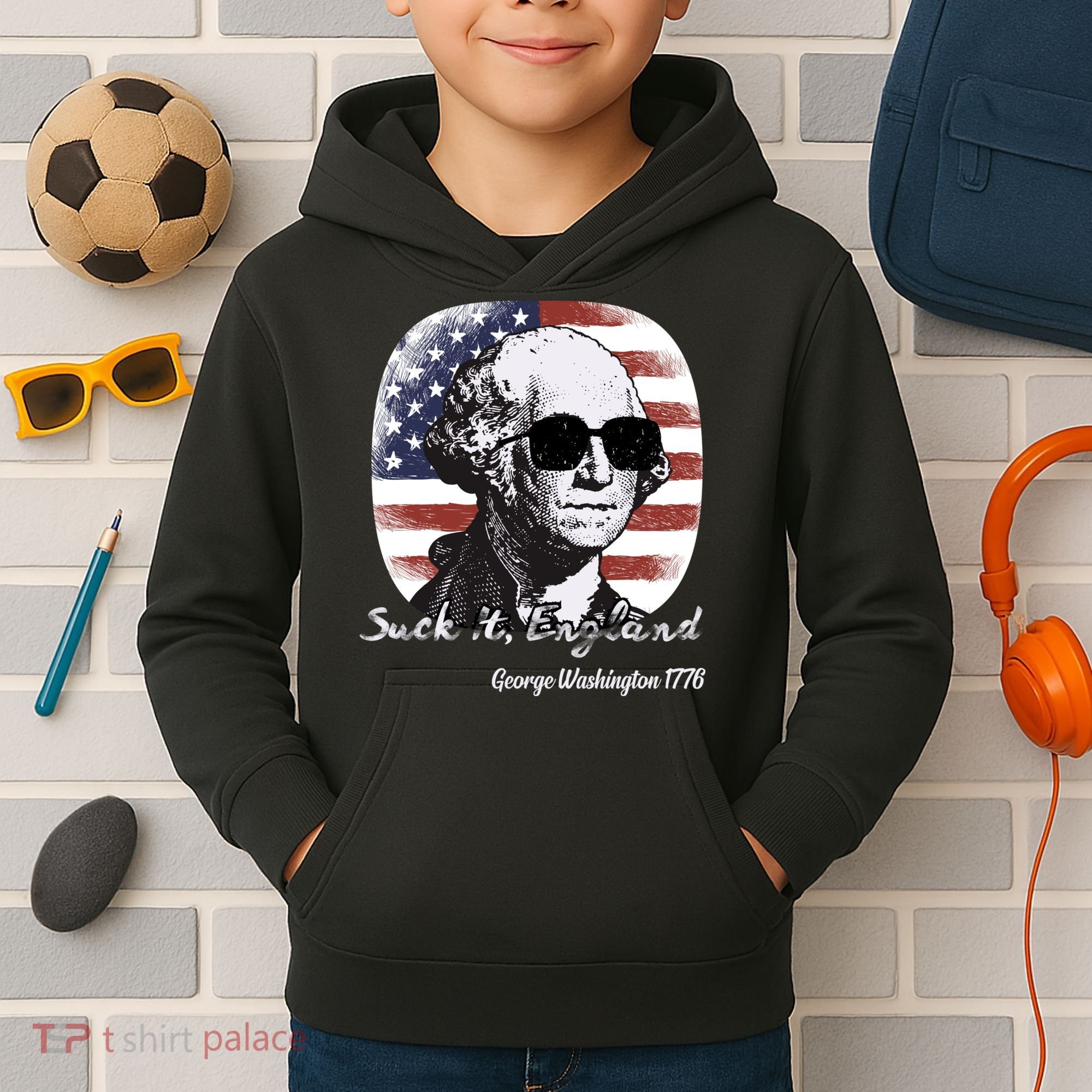 Suck It England Funny 4th Of July George Washington 1776 Kids Hoodie