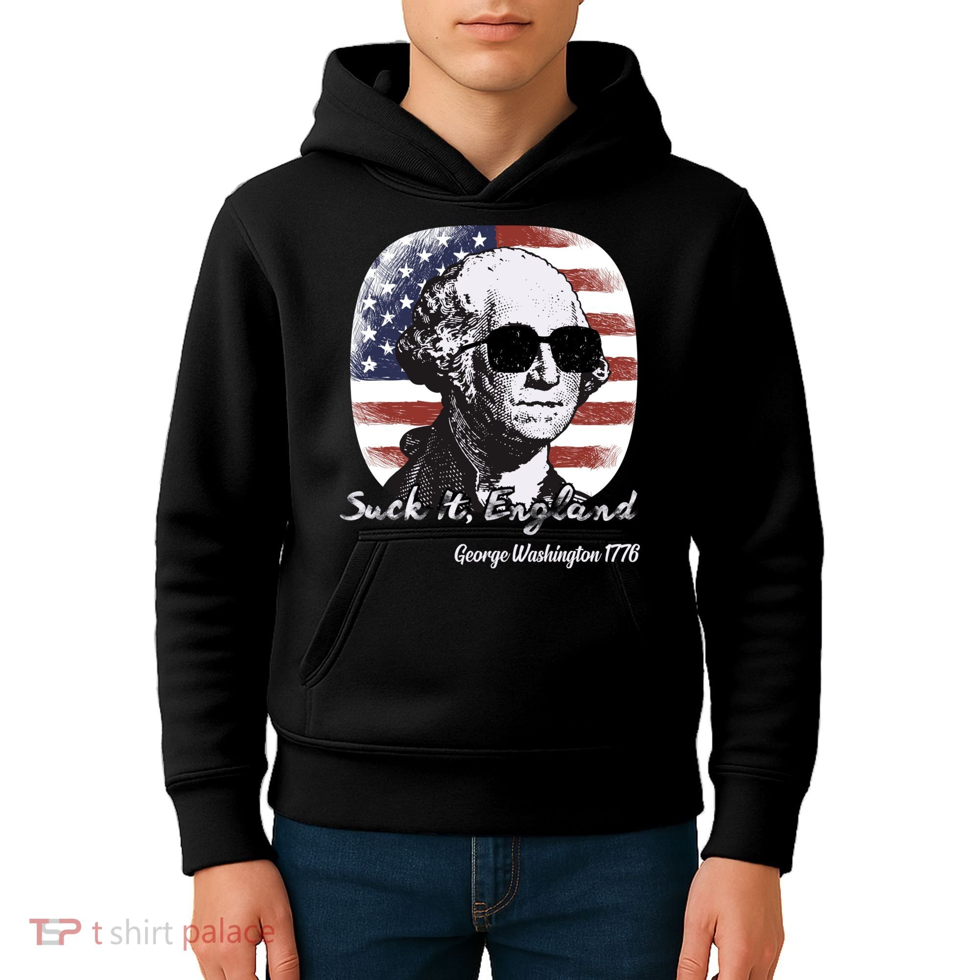 Suck It England Funny 4th Of July George Washington 1776 Kids Hoodie