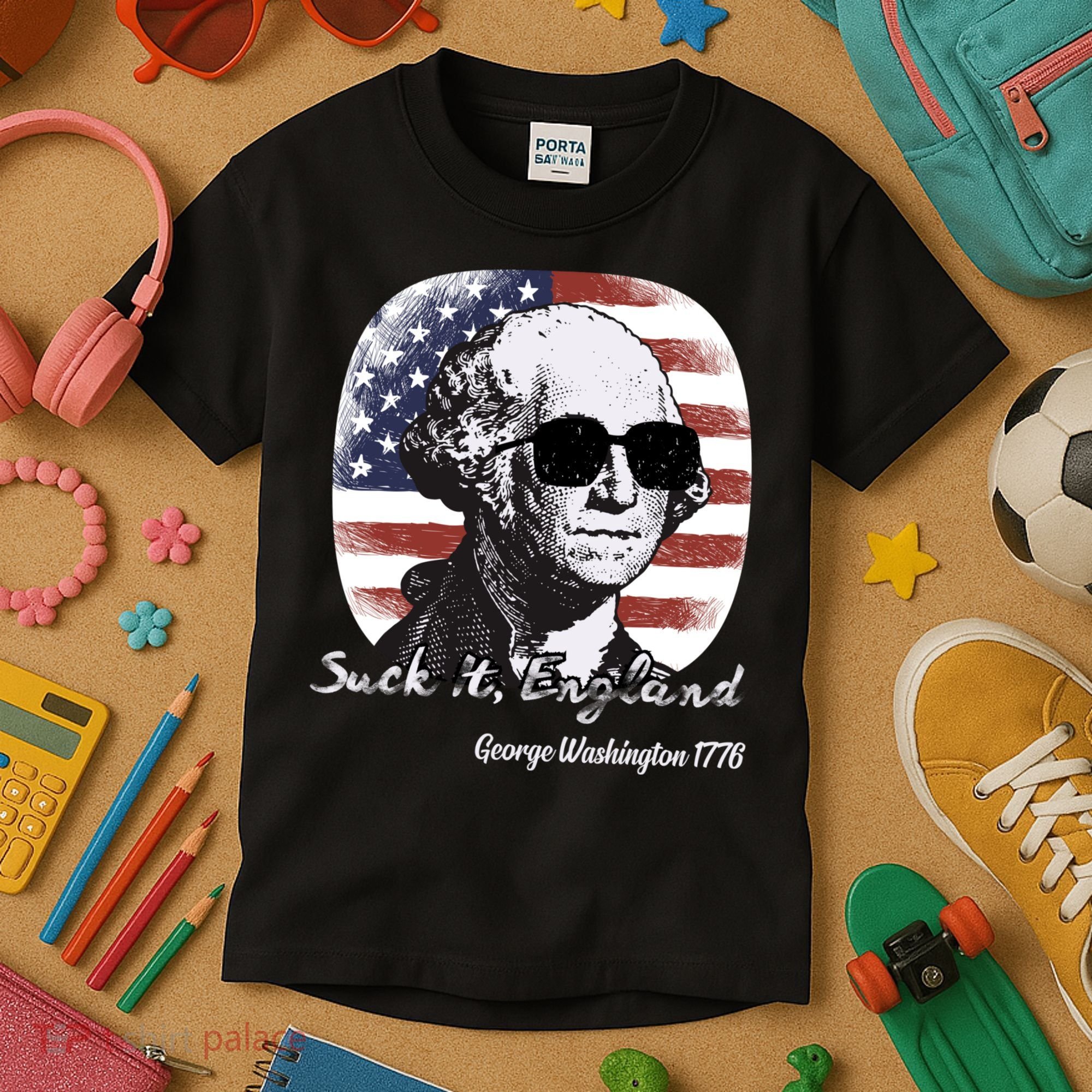 Suck It England Funny 4th Of July George Washington 1776 Kids T-Shirt
