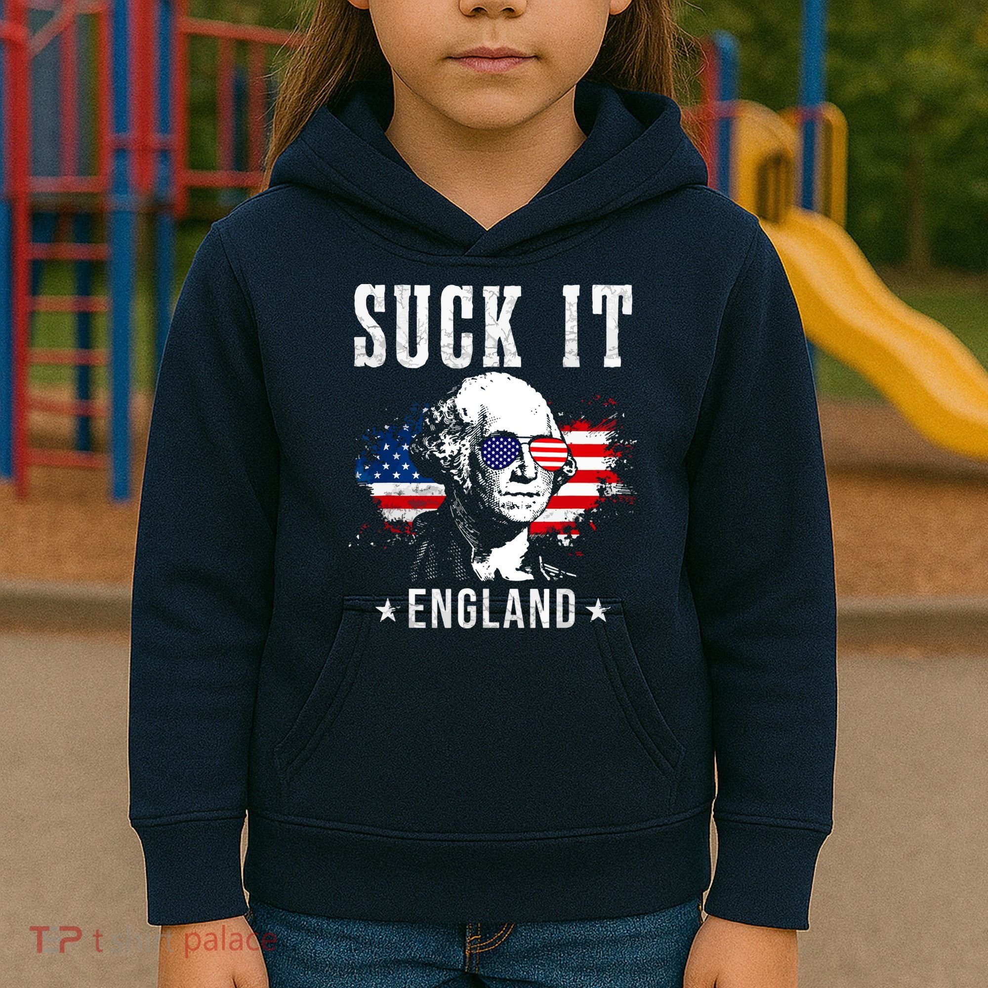 Suck It England Funny 4th Of July George Washington 1776 Kids Hoodie