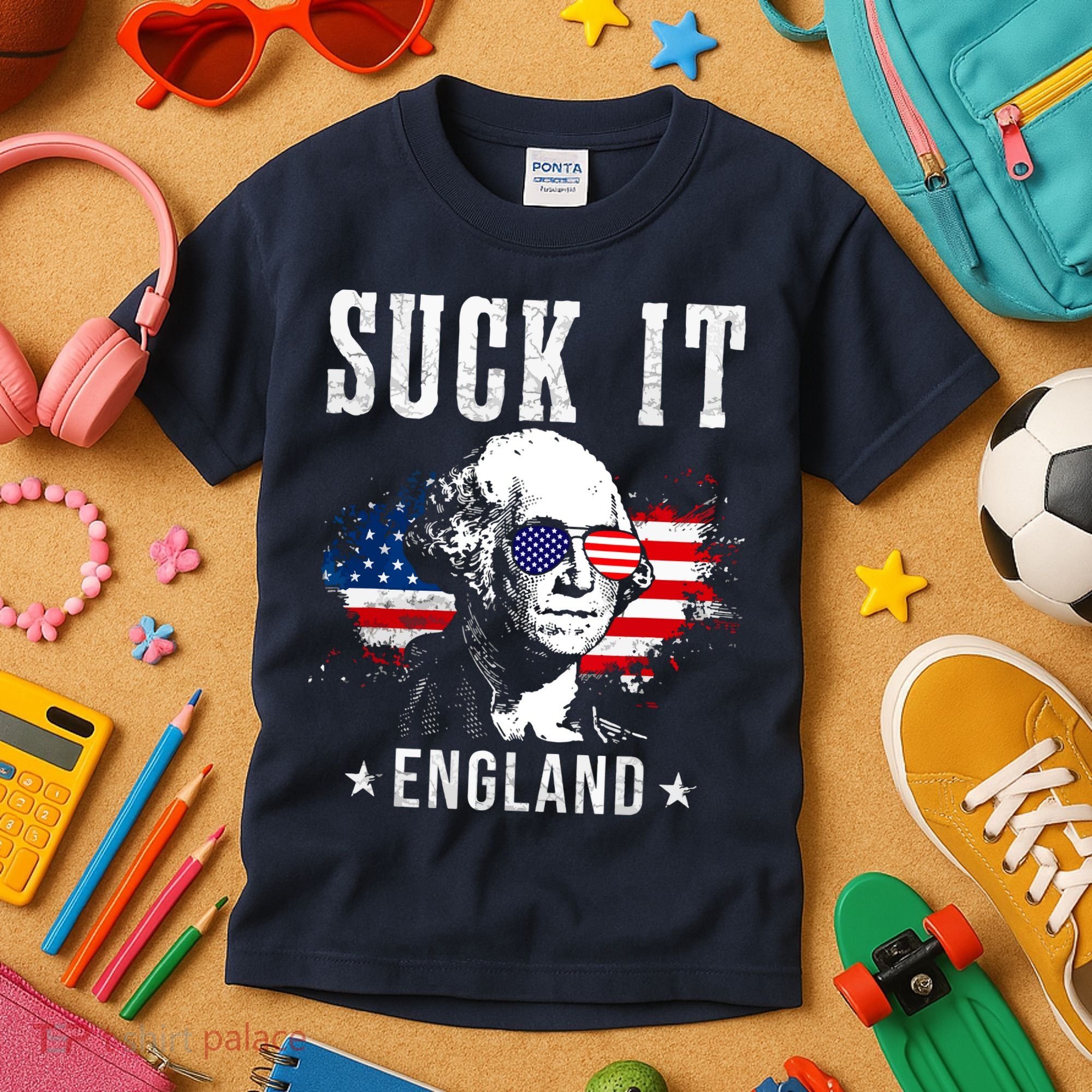 Suck It England Funny 4th Of July George Washington 1776 Kids T-Shirt