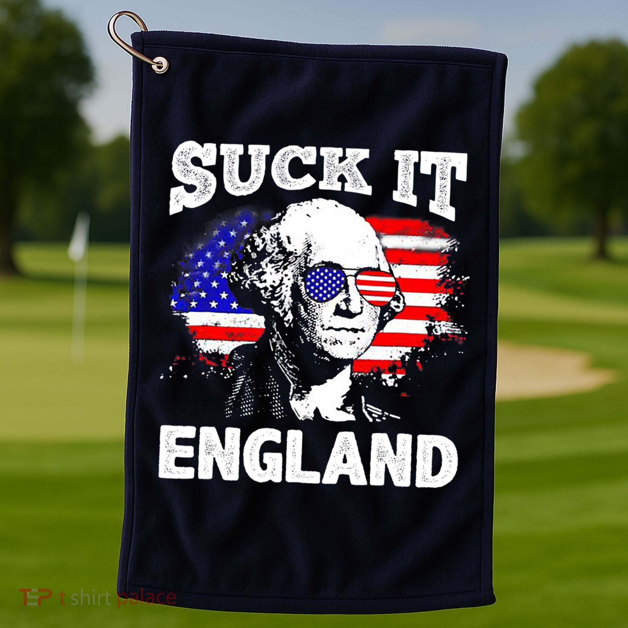 Suck It England Funny 4th Of July Flag Patriotic Golf Towel