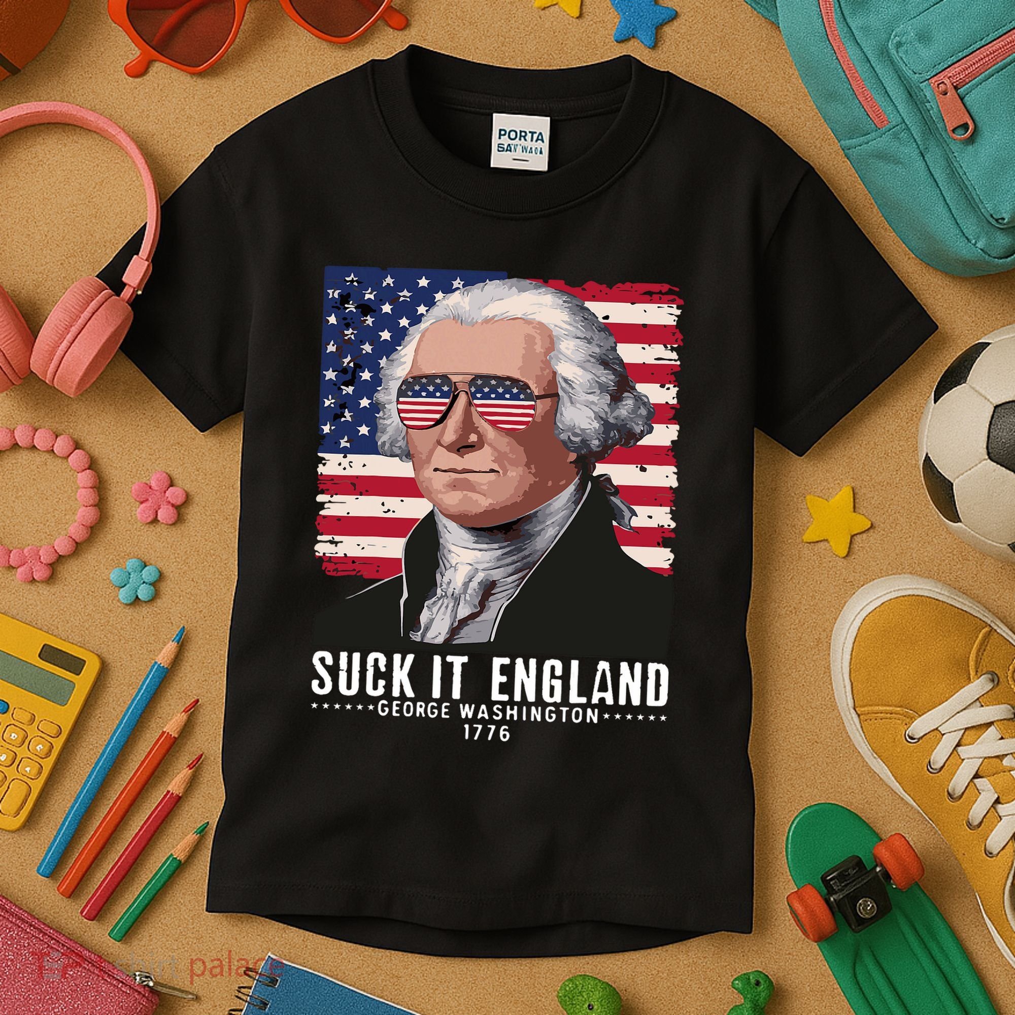 Suck It England Funny 4th Of July George Washington 1776 Kids T-Shirt