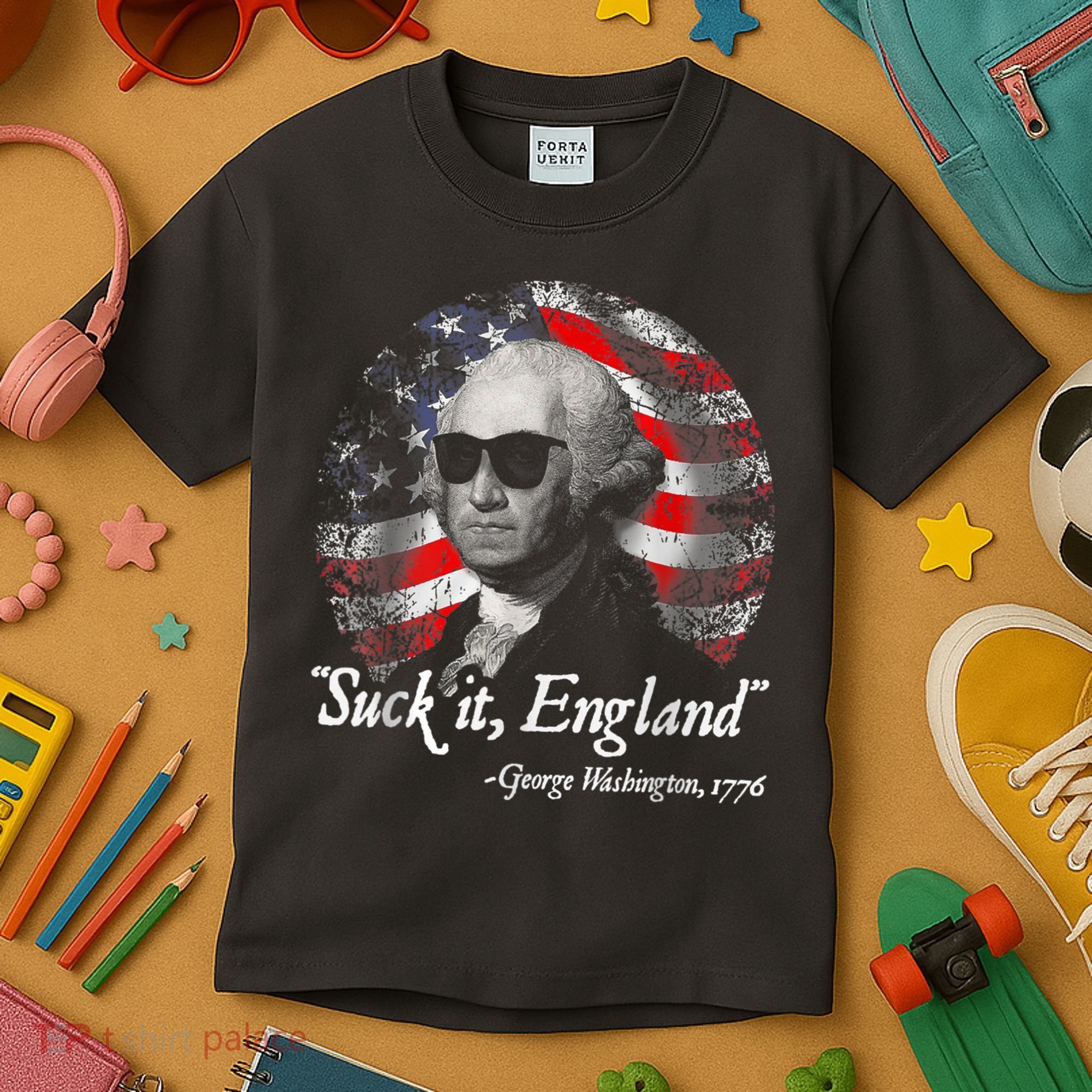Suck It England Funny 4th Of July George Washington 1776 Kids T-Shirt