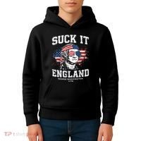 Suck It England Funny 4th Of July George Washington 1776 Kids Hoodie thumb 4