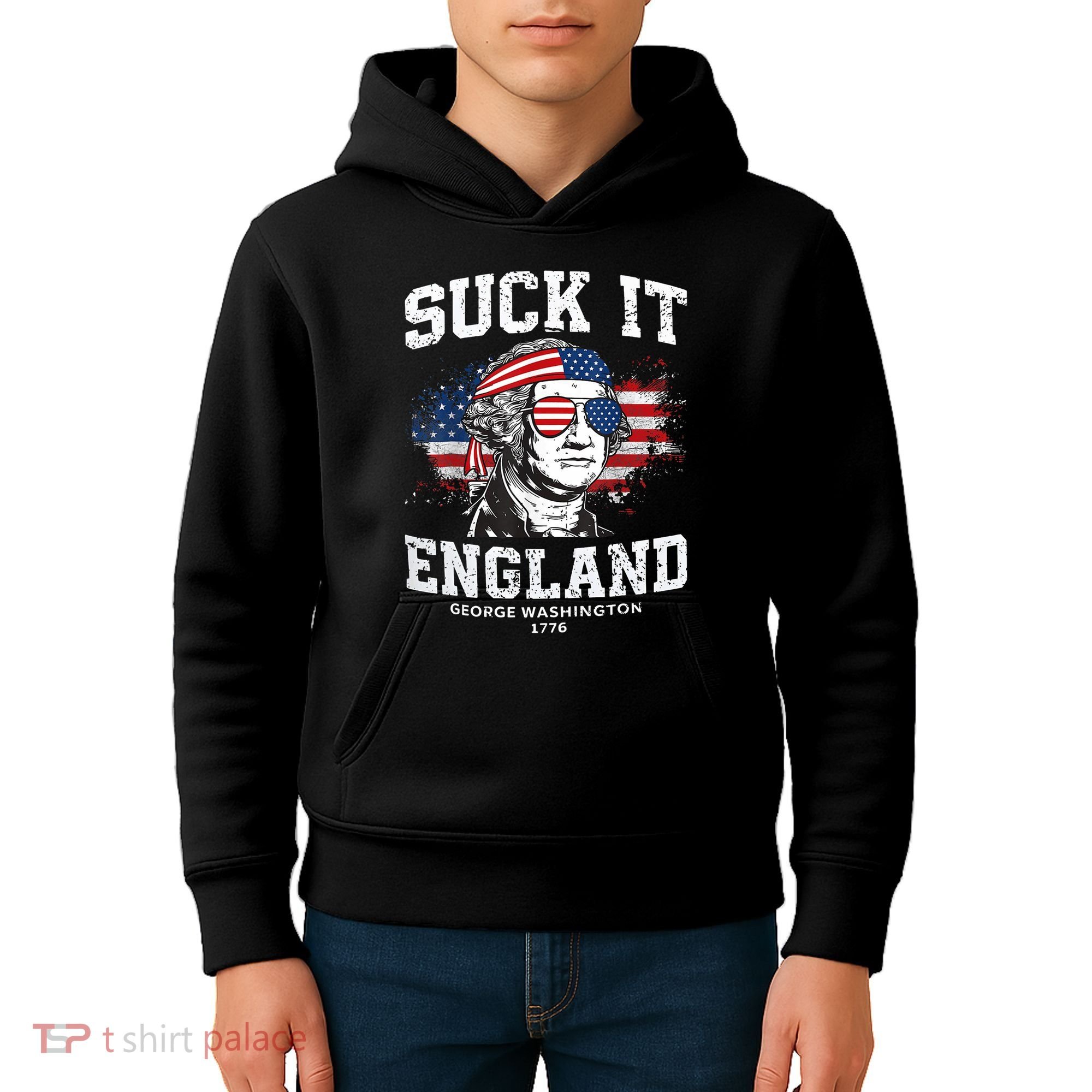 Suck It England Funny 4th Of July George Washington 1776 Kids Hoodie