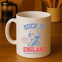 Suck It England Red White & Blue George Washington 4th July Coffee Mug thumb 4