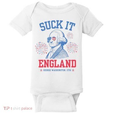 Suck It England Red White & Blue George Washington 4th July Baby Bodysuit