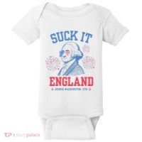 Suck It England Red White & Blue George Washington 4th July Baby Bodysuit thumb 0