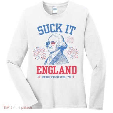 Suck It England Red White & Blue George Washington 4th July Women's Long Sleeve Shirt