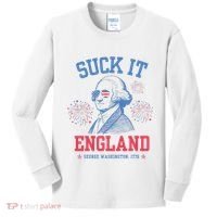 Suck It England Red White & Blue George Washington 4th July Kids Long Sleeve Shirt thumb 0