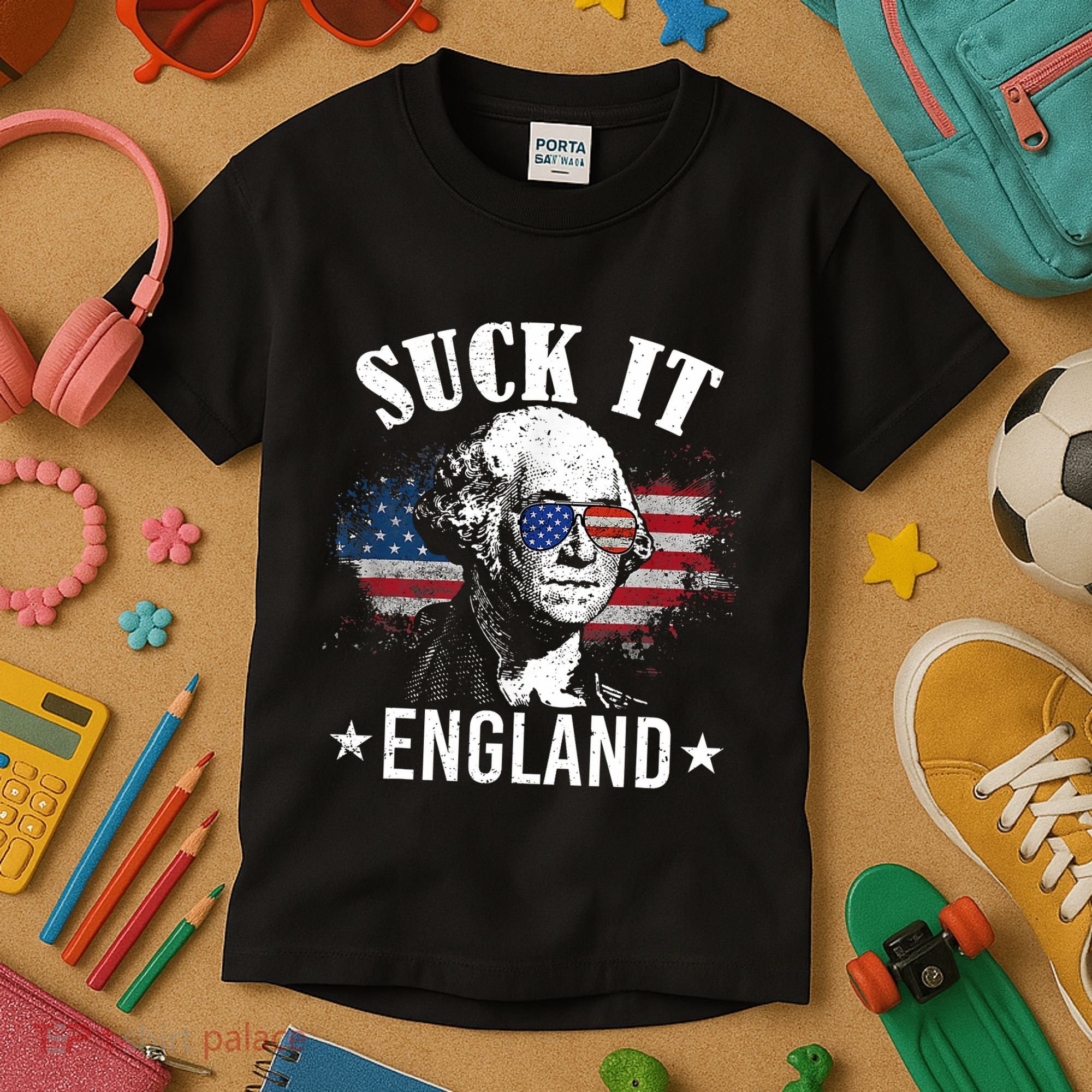 Suck It England Funny 4th Of July George Washington Kids T-Shirt