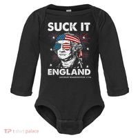 Suck It England Funny 4th July George Washington Baby Long Sleeve Bodysuit thumb 0