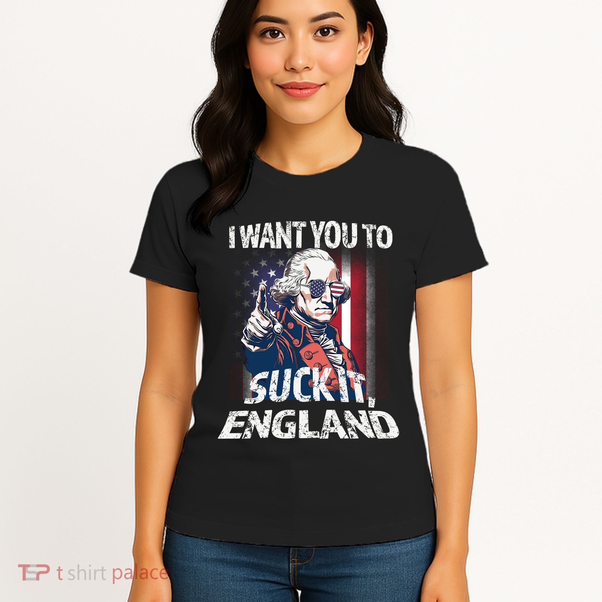 Suck It England Funny George Washington Usa Flag 4th Of July Women's T-Shirt