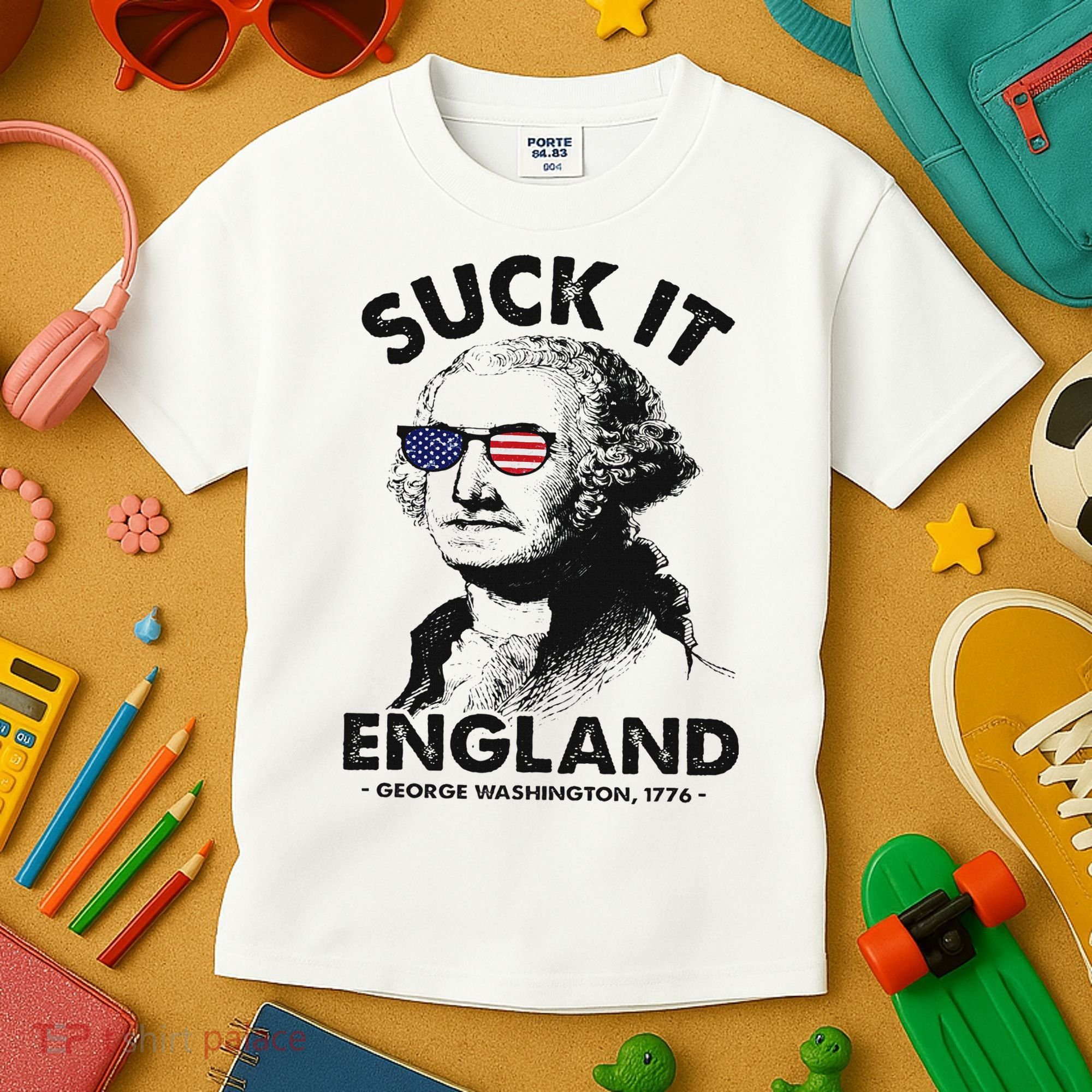 Suck It England Funny 4th Of July George Washington 1776 Kids T-Shirt