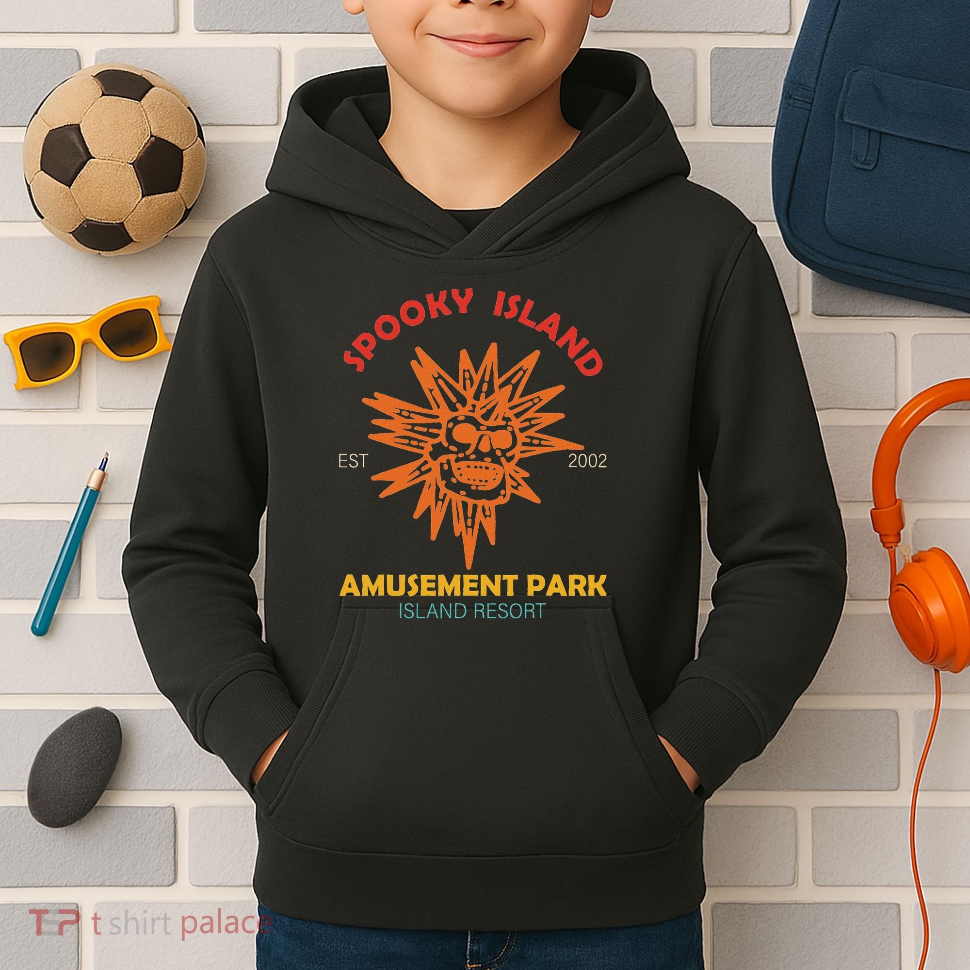 Spooky Island Est 2002 Amusement Park Island Resort Kids Hoodie