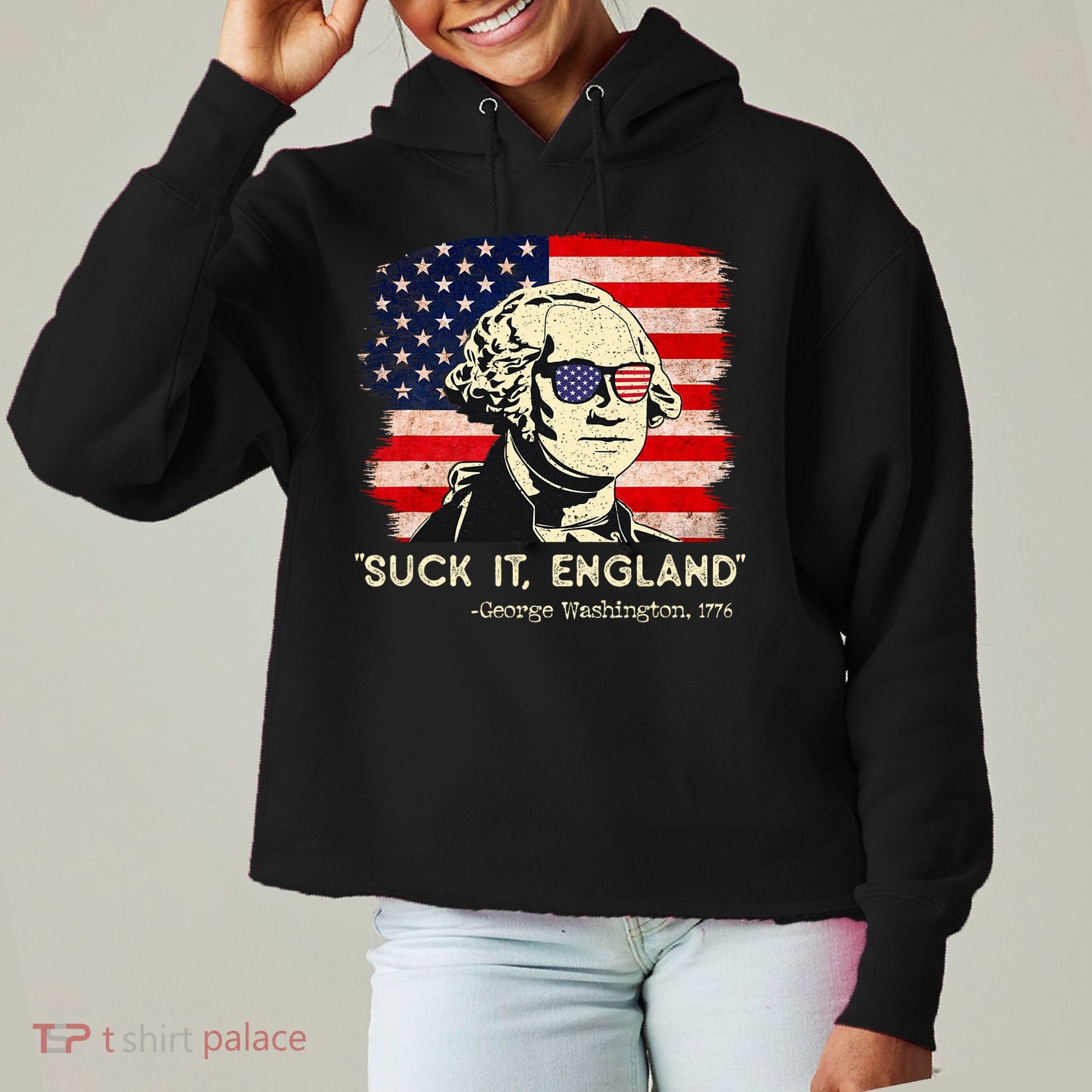 Suck It England Funny 4th Of July Funny George Washington Ladies Heavyweight Boxy Pullover Hoodie