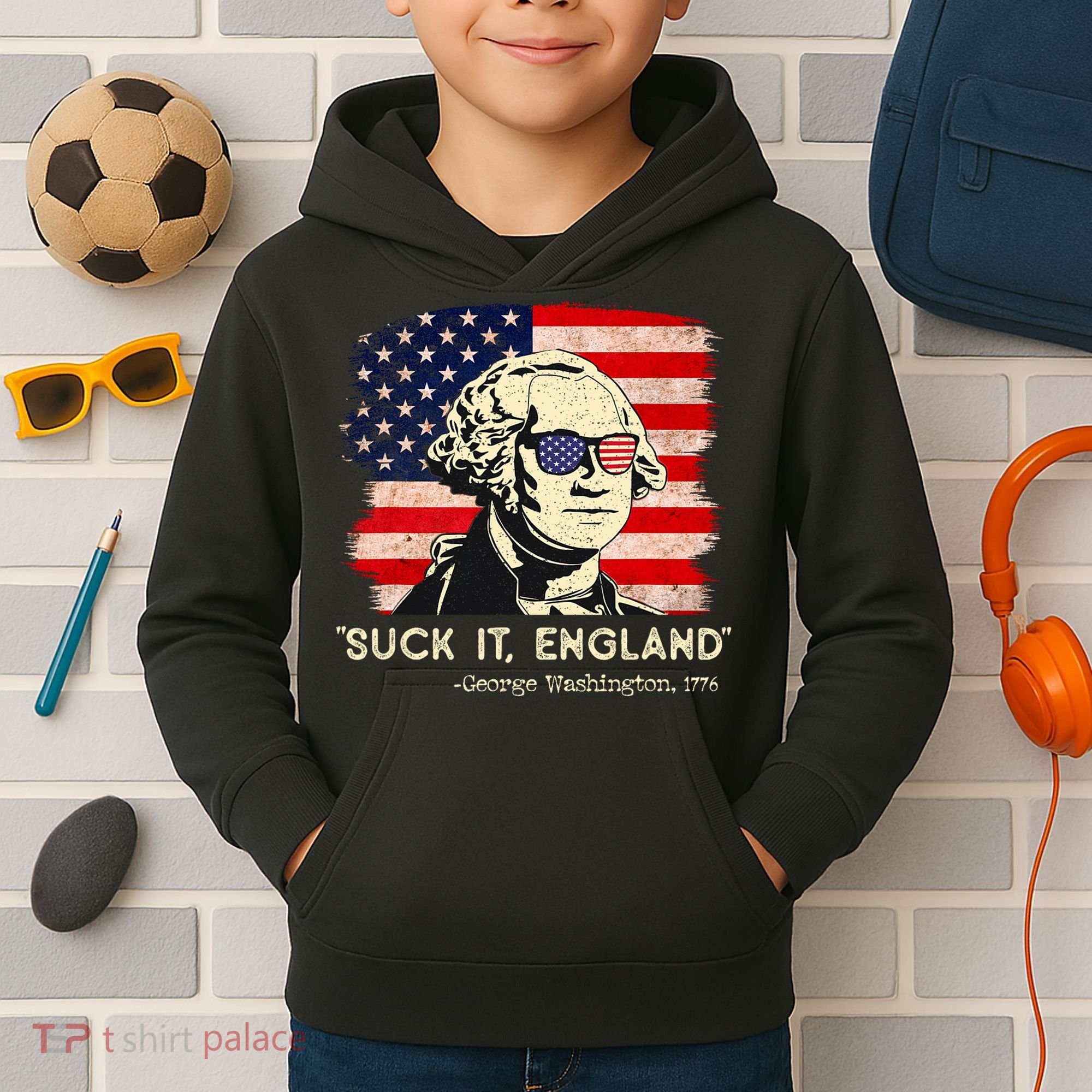 Suck It England Funny 4th Of July Funny George Washington Kids Hoodie