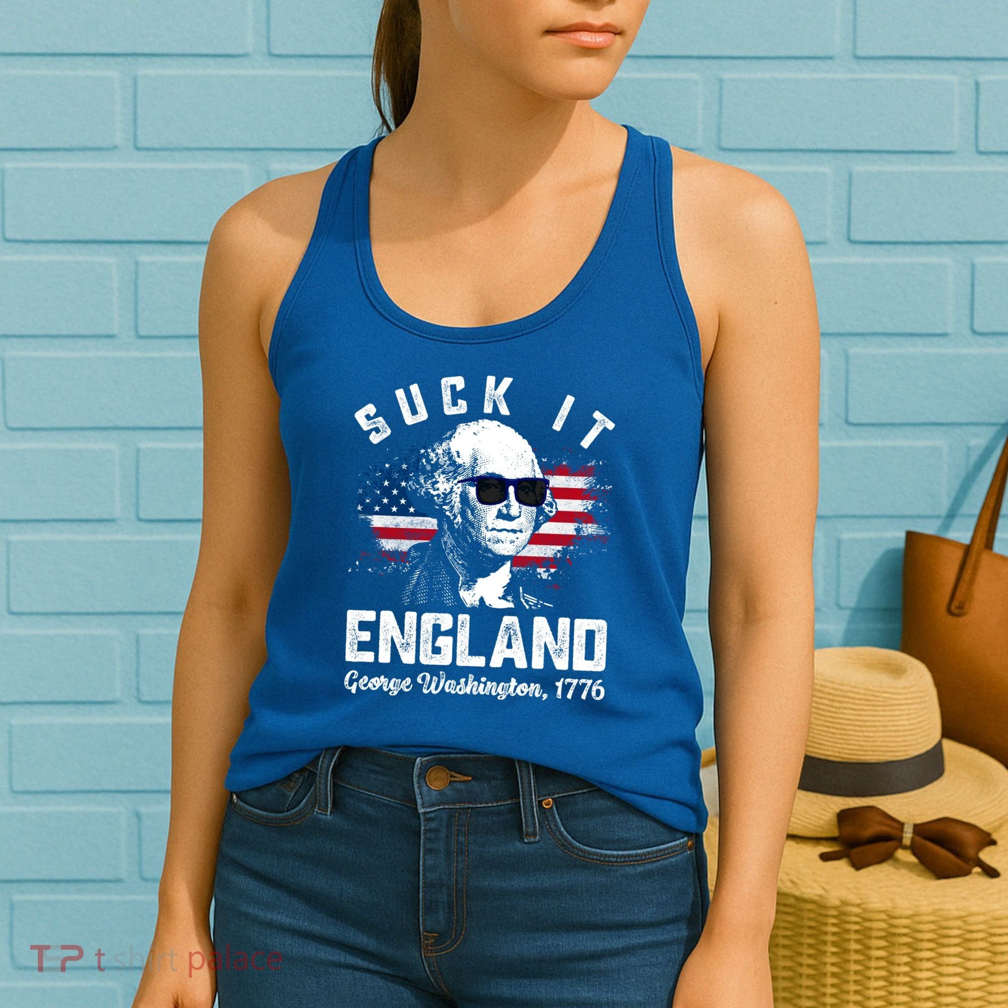 SUCK IT ENGLAND Funny 4th Of July George Washington 1776 Women's Tank Top