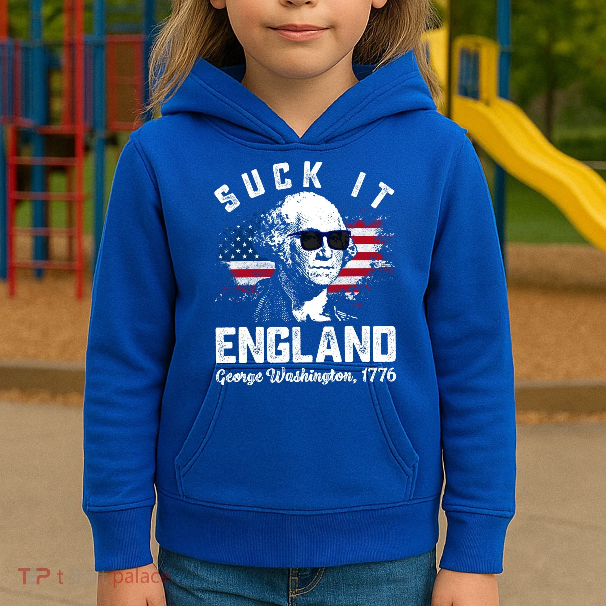 SUCK IT ENGLAND Funny 4th Of July George Washington 1776 Kids Hoodie