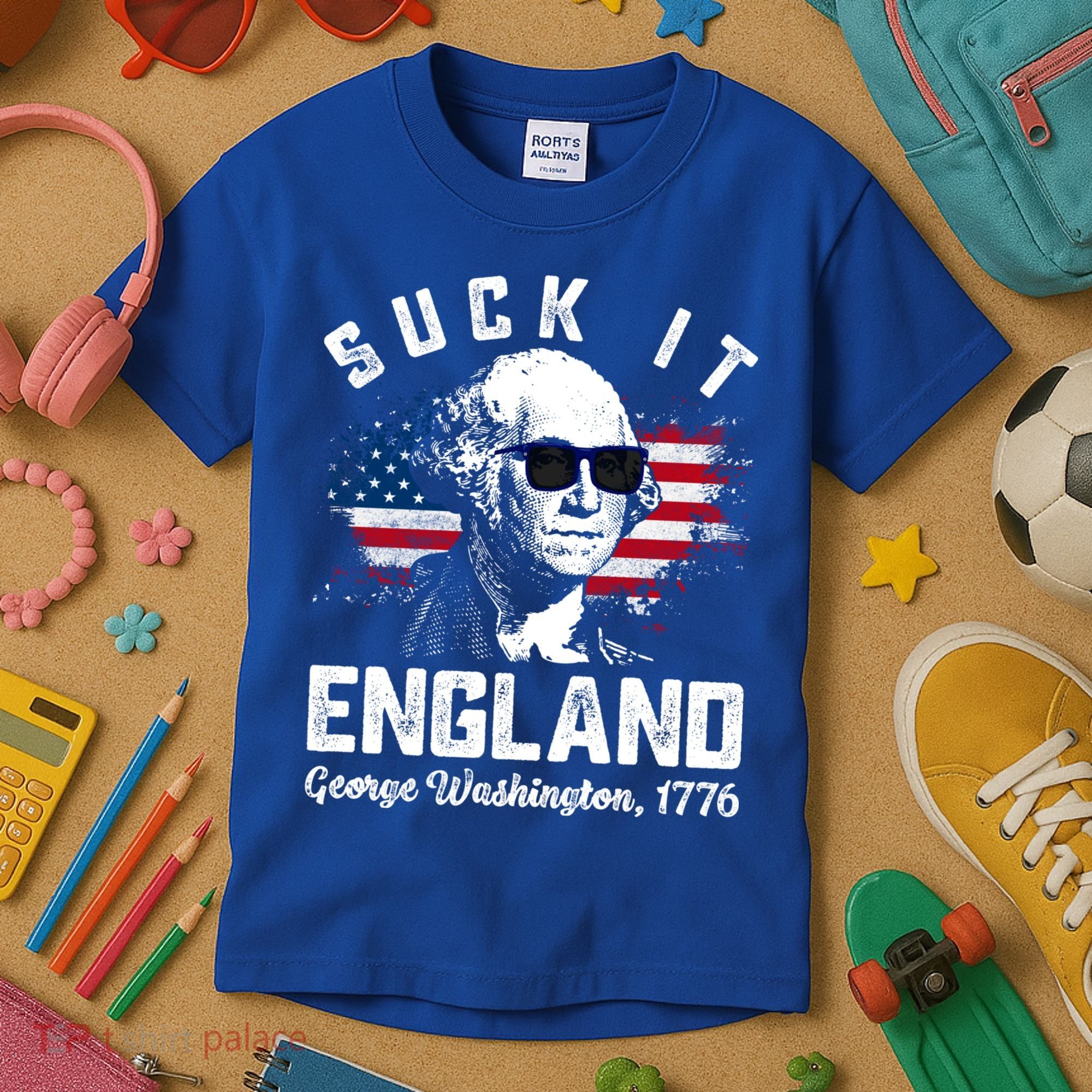 SUCK IT ENGLAND Funny 4th Of July George Washington 1776 Kids T-Shirt
