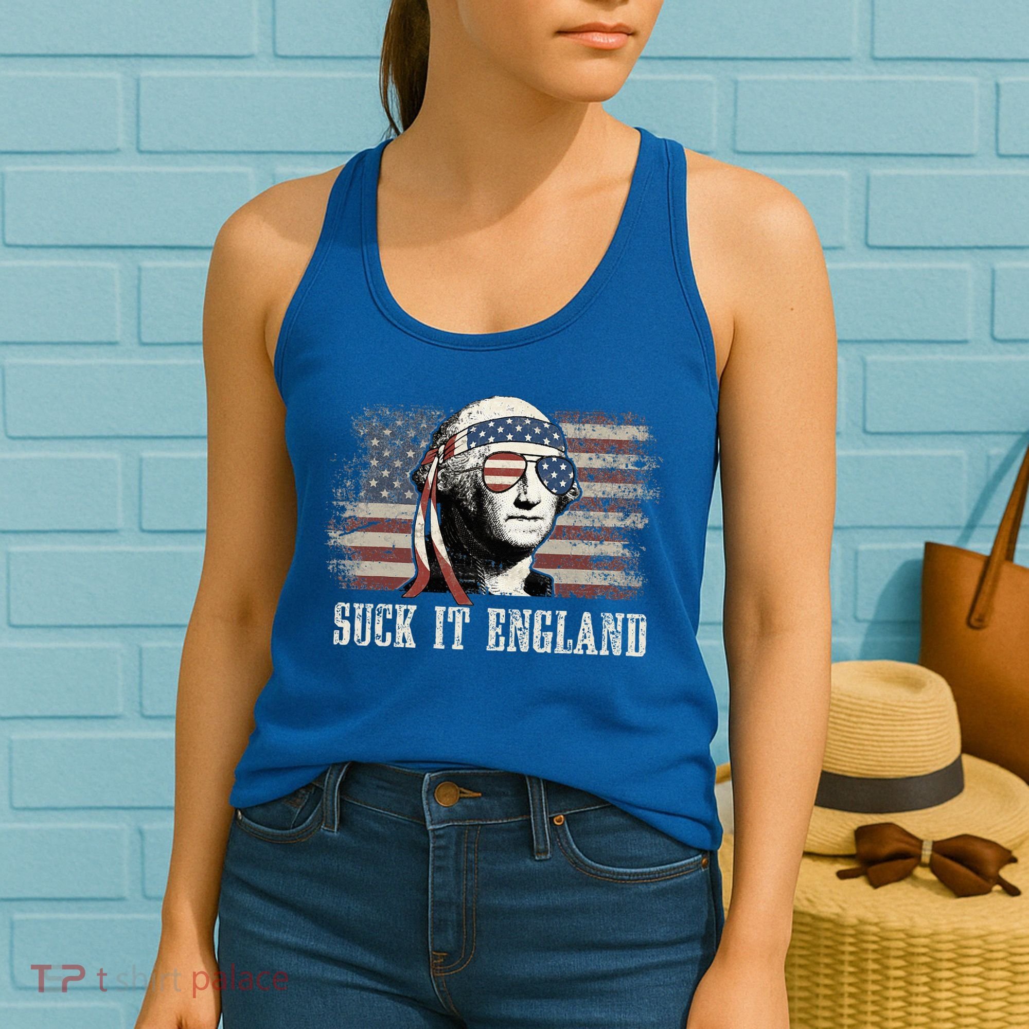 Suck It England Funny 4th Of July George Washington Us Flag Women's Tank Top