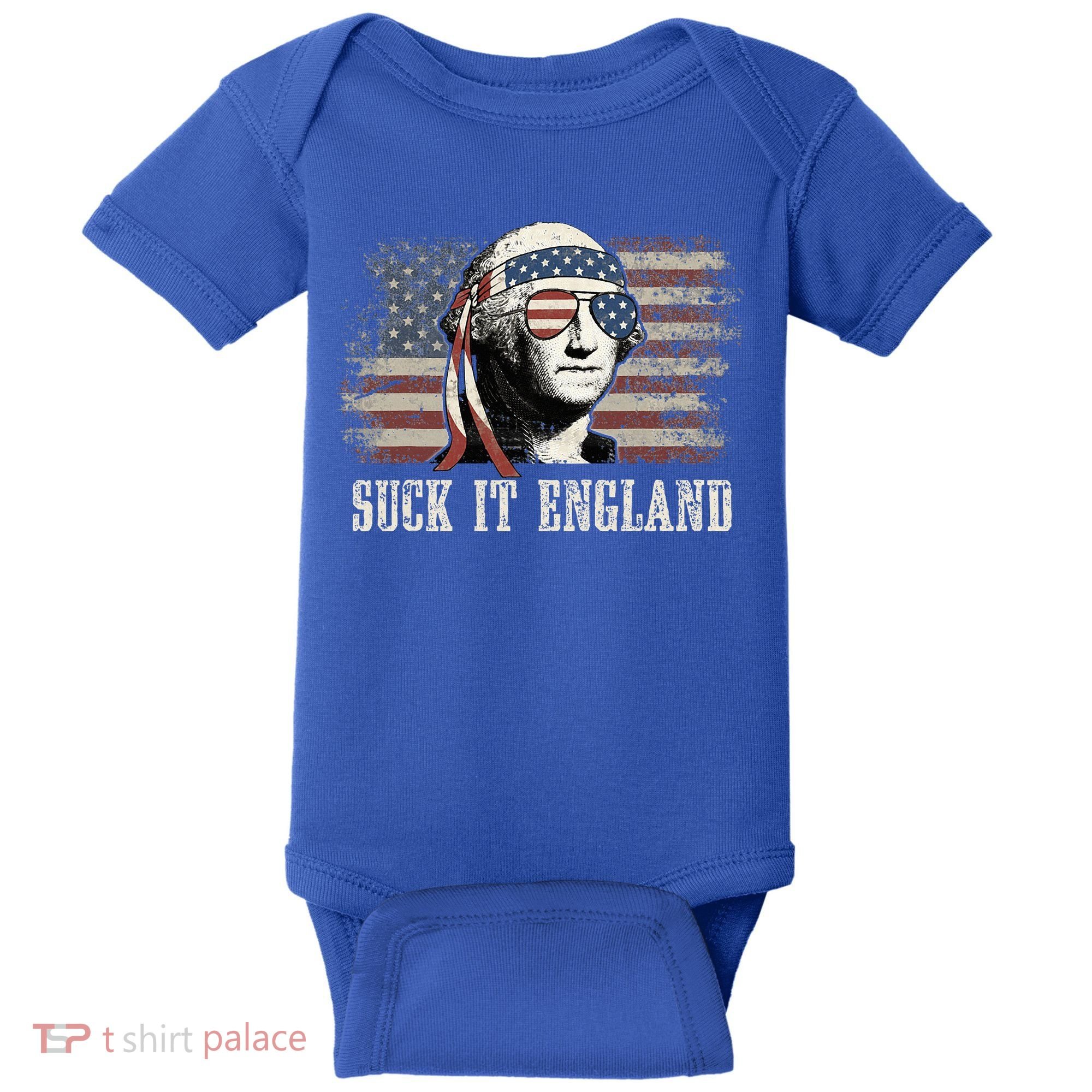 Suck It England Funny 4th Of July George Washington Us Flag Baby Bodysuit