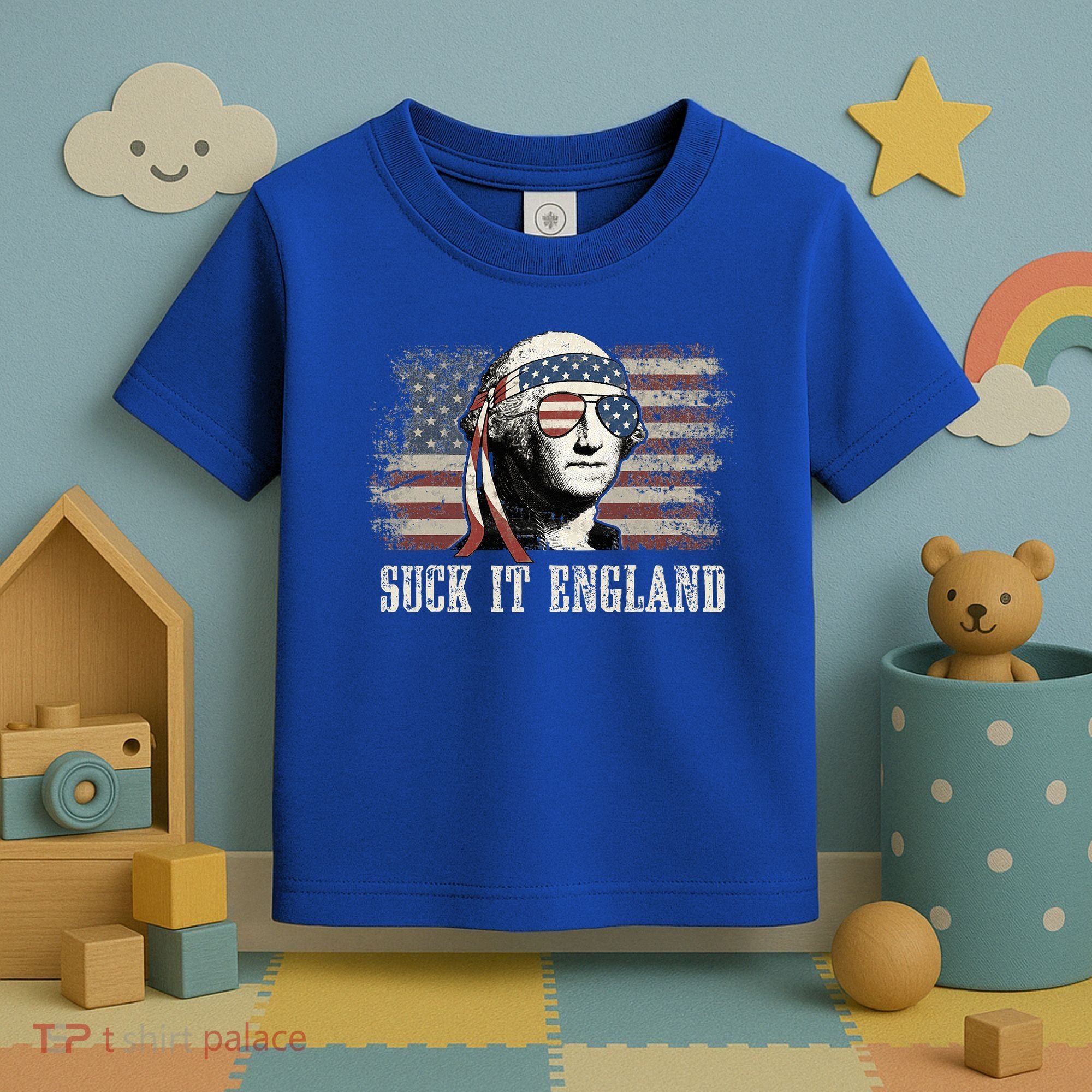 Suck It England Funny 4th Of July George Washington Us Flag Toddler T-Shirt