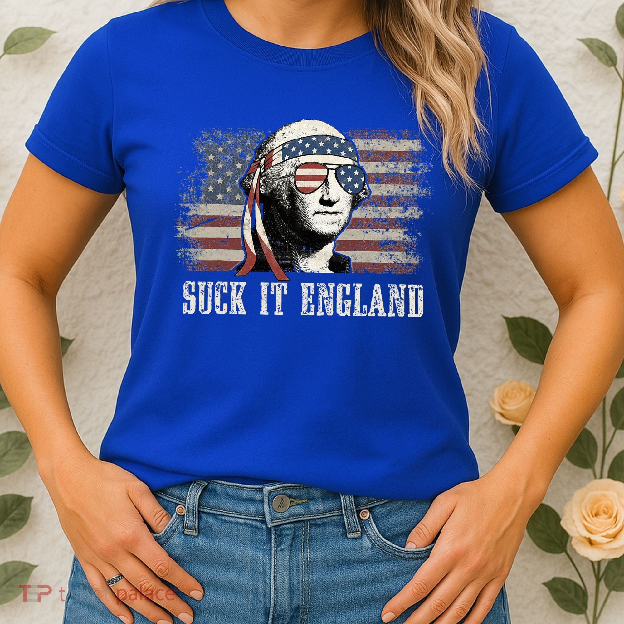 Suck It England Funny 4th Of July George Washington Us Flag Women's T-Shirt