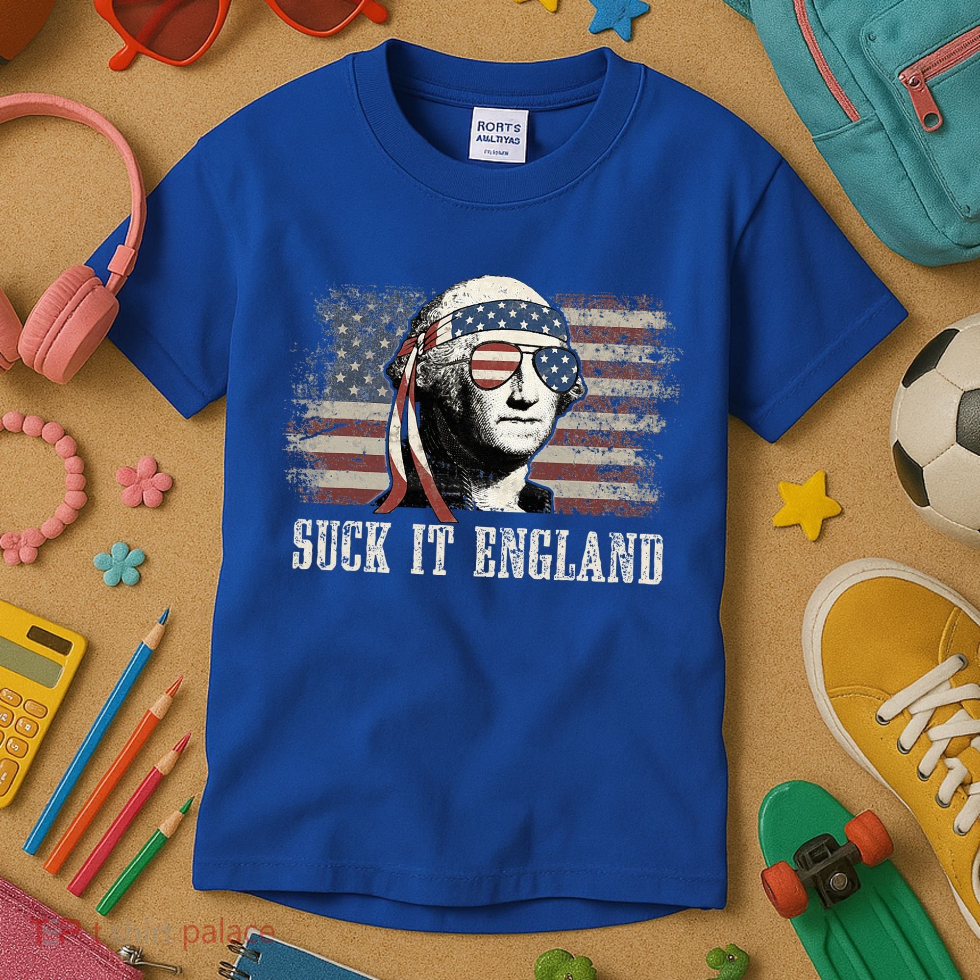 Suck It England Funny 4th Of July George Washington Us Flag Kids T-Shirt