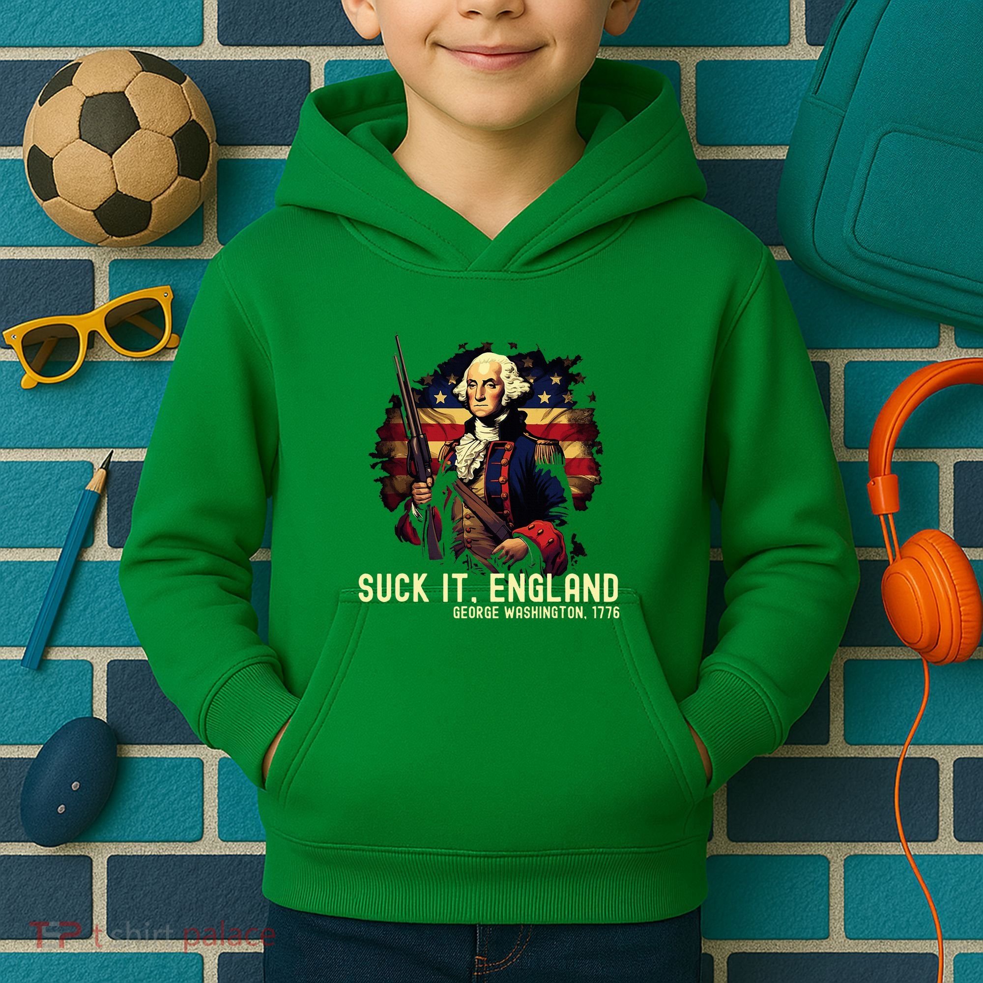 Suck It England George Washington 1776 Kids Hoodie