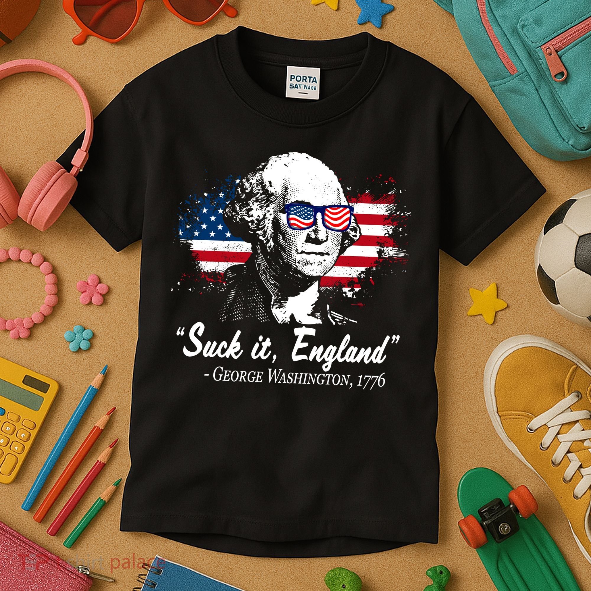 Suck It England Funny 4th Of July George Washington 1776 Kids T-Shirt