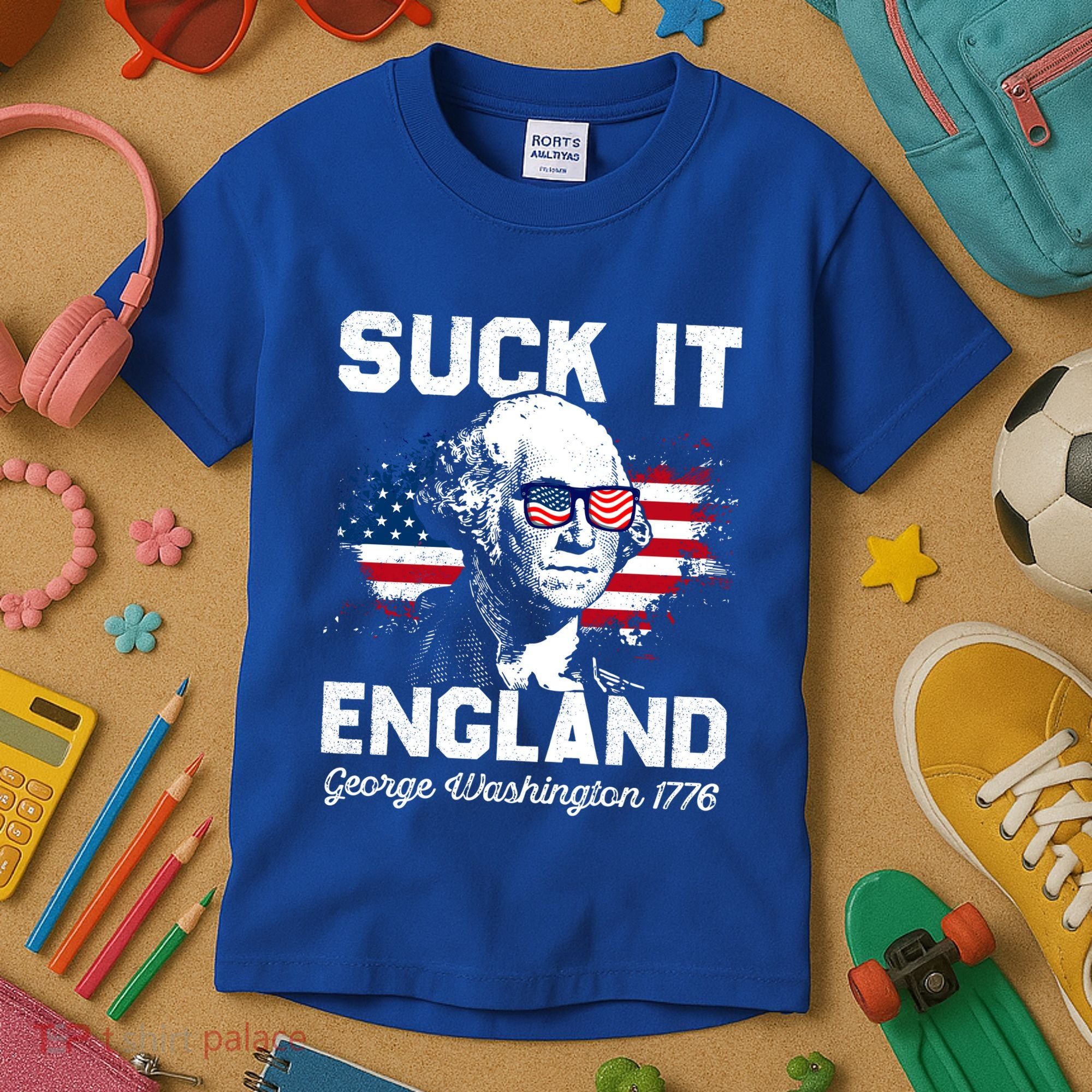 Suck It England Funny 4th Of July George Washington 1776 Kids T-Shirt