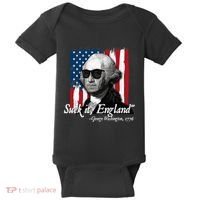 Suck It England Funny George Washington Usa Flag 4th Of July Baby Bodysuit thumb 0