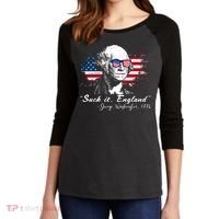 Suck It Funny England 4th Of July George Washington Funny Women's Tri-Blend 3/4-Sleeve Raglan Shirt thumb 2