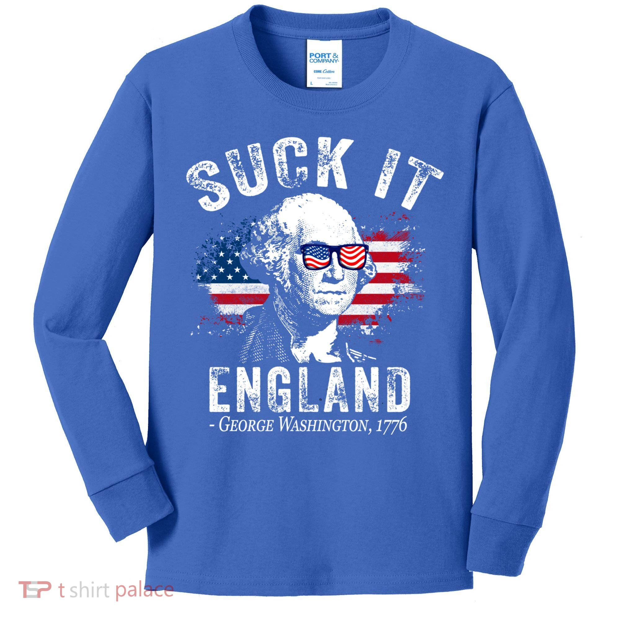 Suck It Funny England 4th Of July George Washington Funny Kids Long Sleeve Shirt