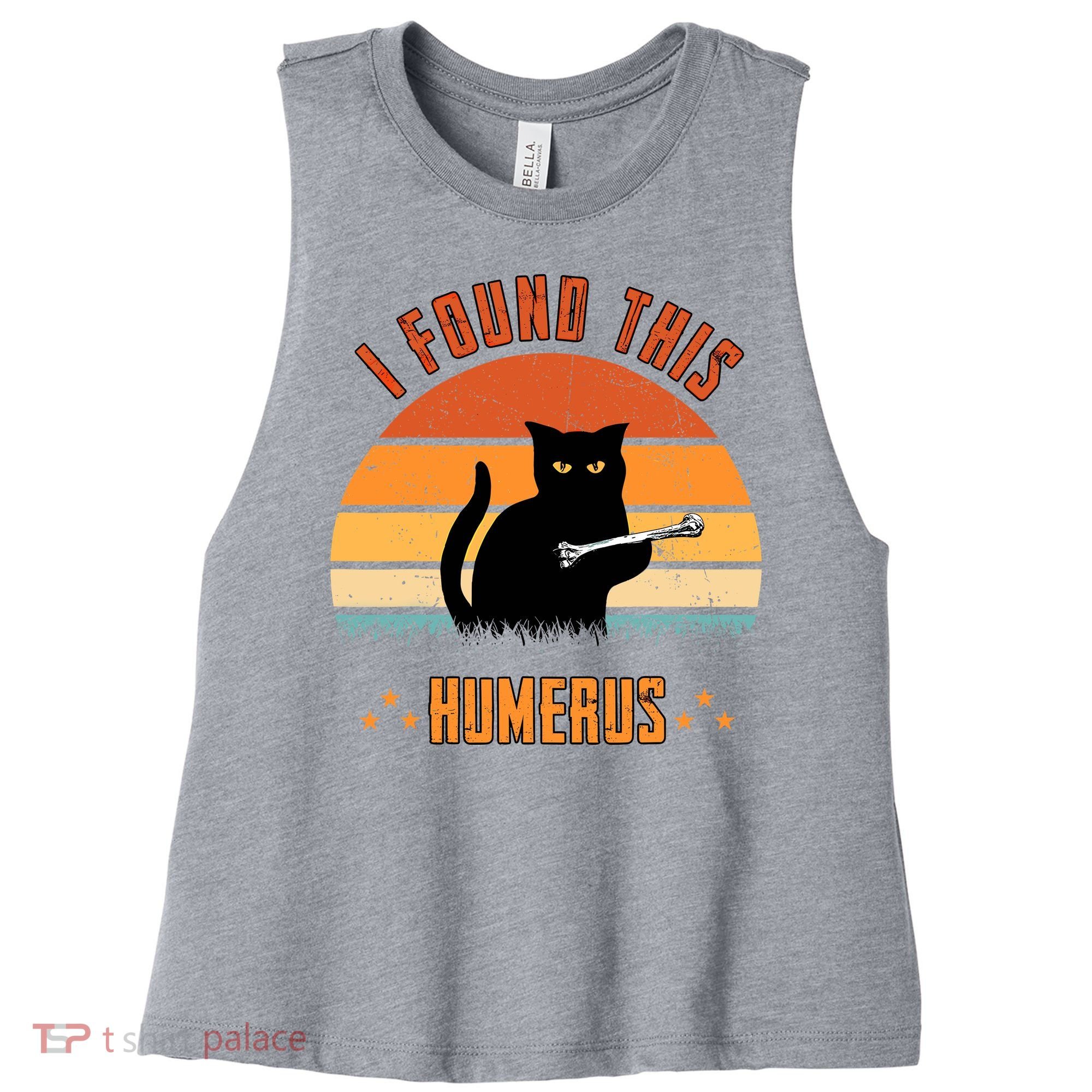 Scary I Found This Humerus Cat Black Humorous Women's Racerback Cropped Tank