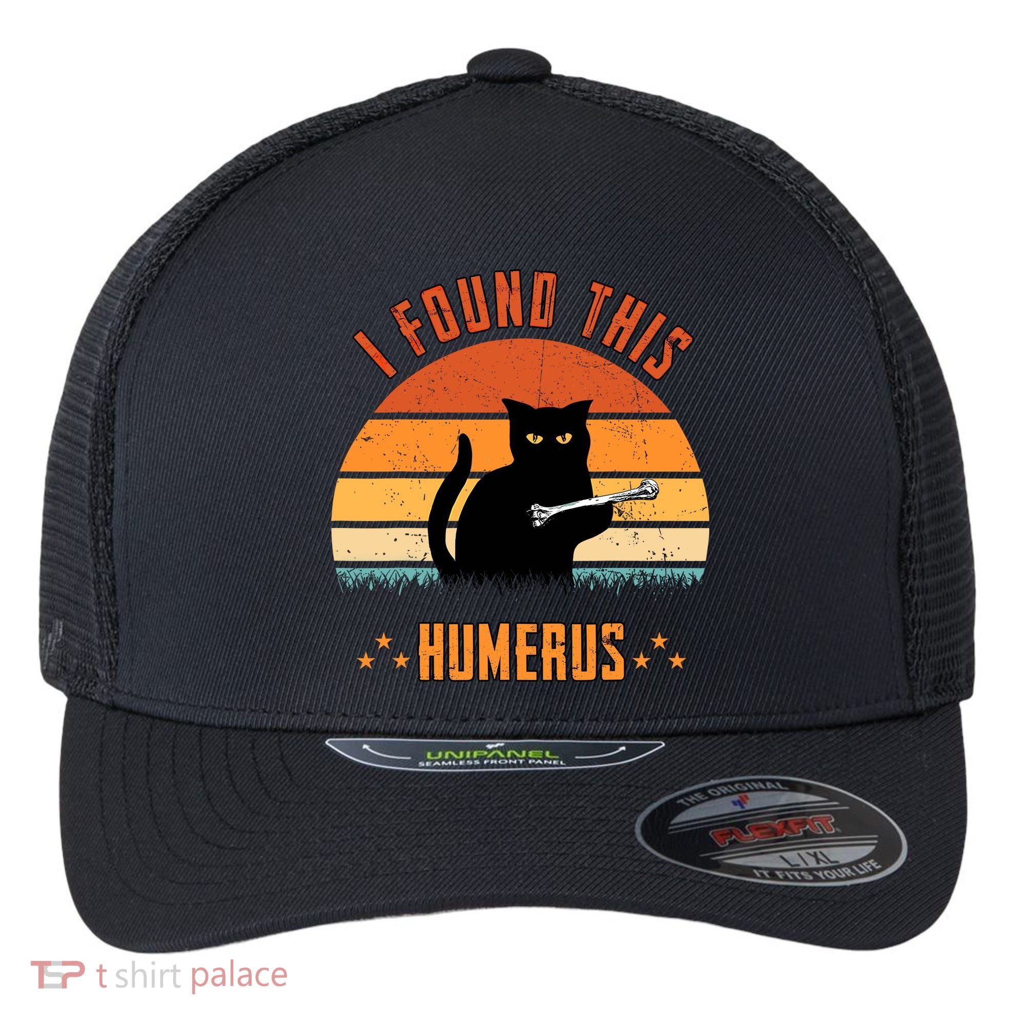 Scary I Found This Humerus Cat Black Humorous Flexfit Unipanel Trucker Cap