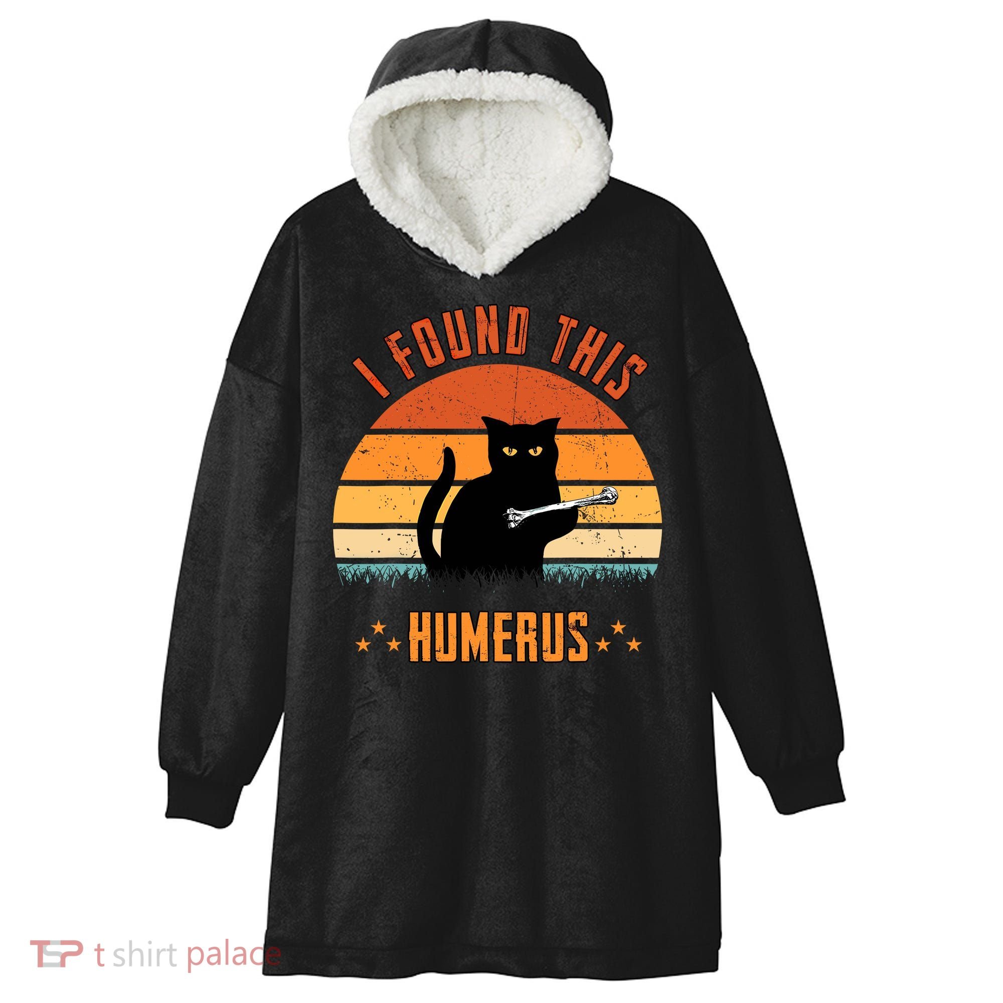 Scary I Found This Humerus Cat Black Humorous Hooded Wearable Blanket