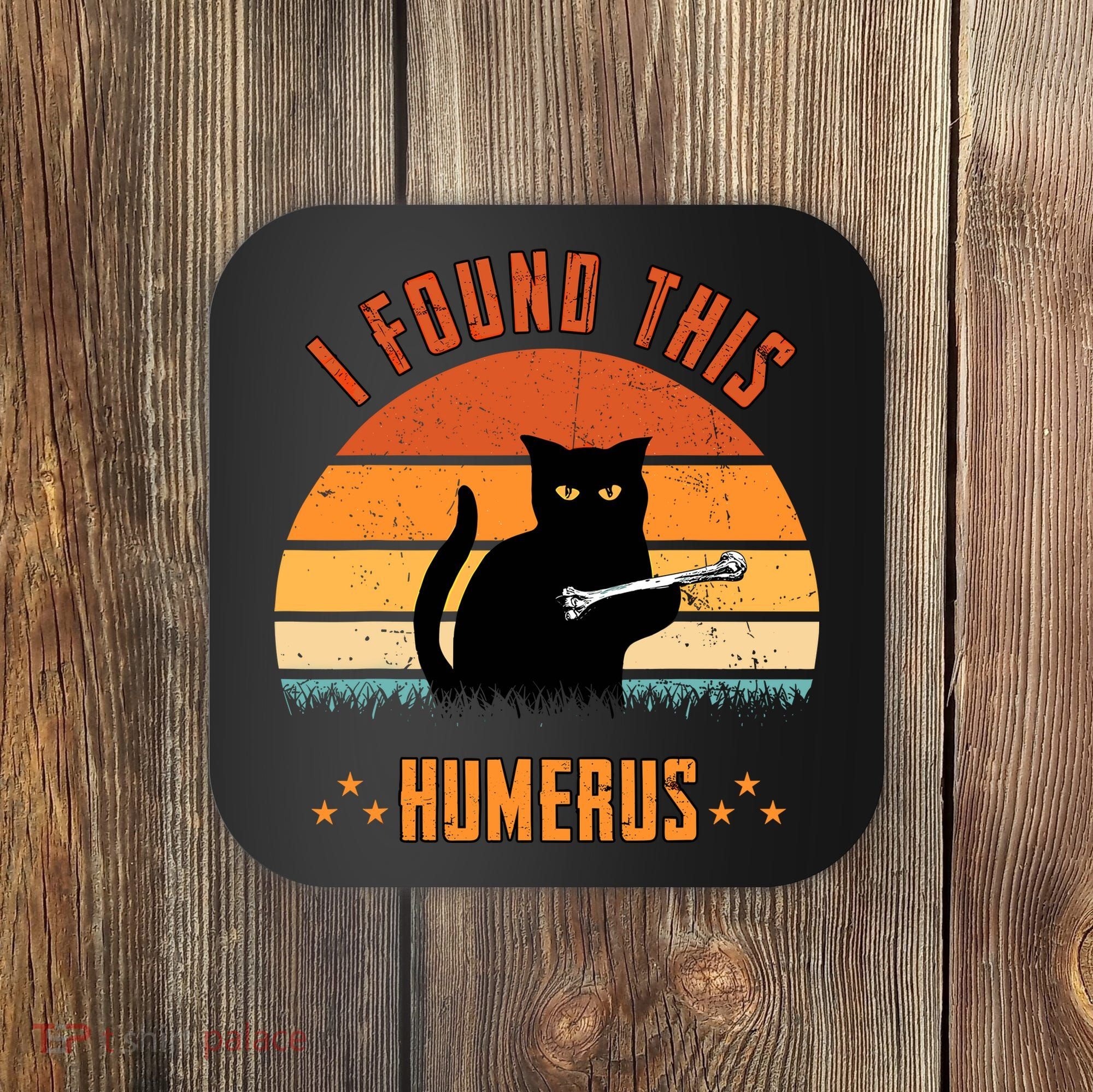 Scary I Found This Humerus Cat Black Humorous Coaster