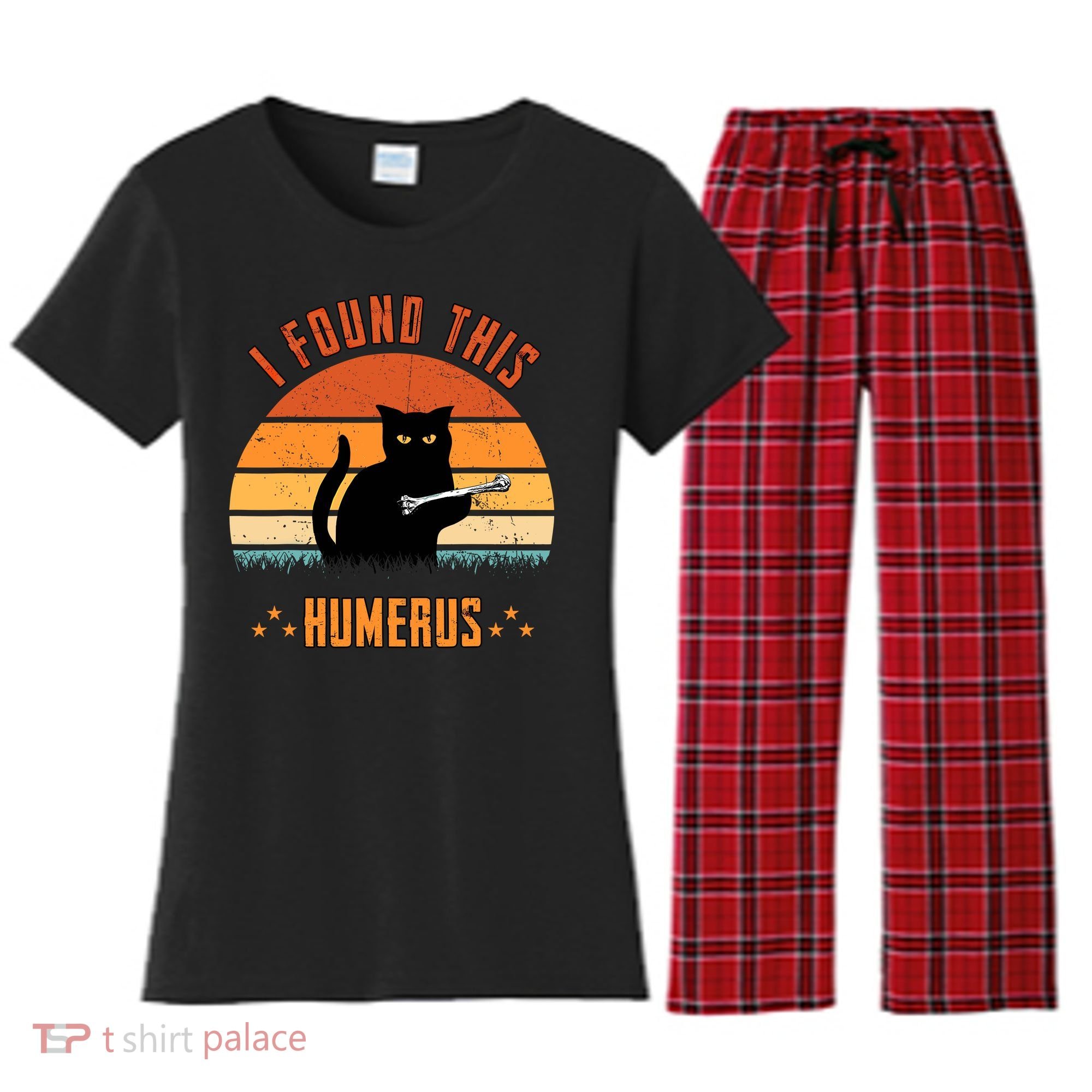 Scary I Found This Humerus Cat Black Humorous Women's Flannel Pajama Set